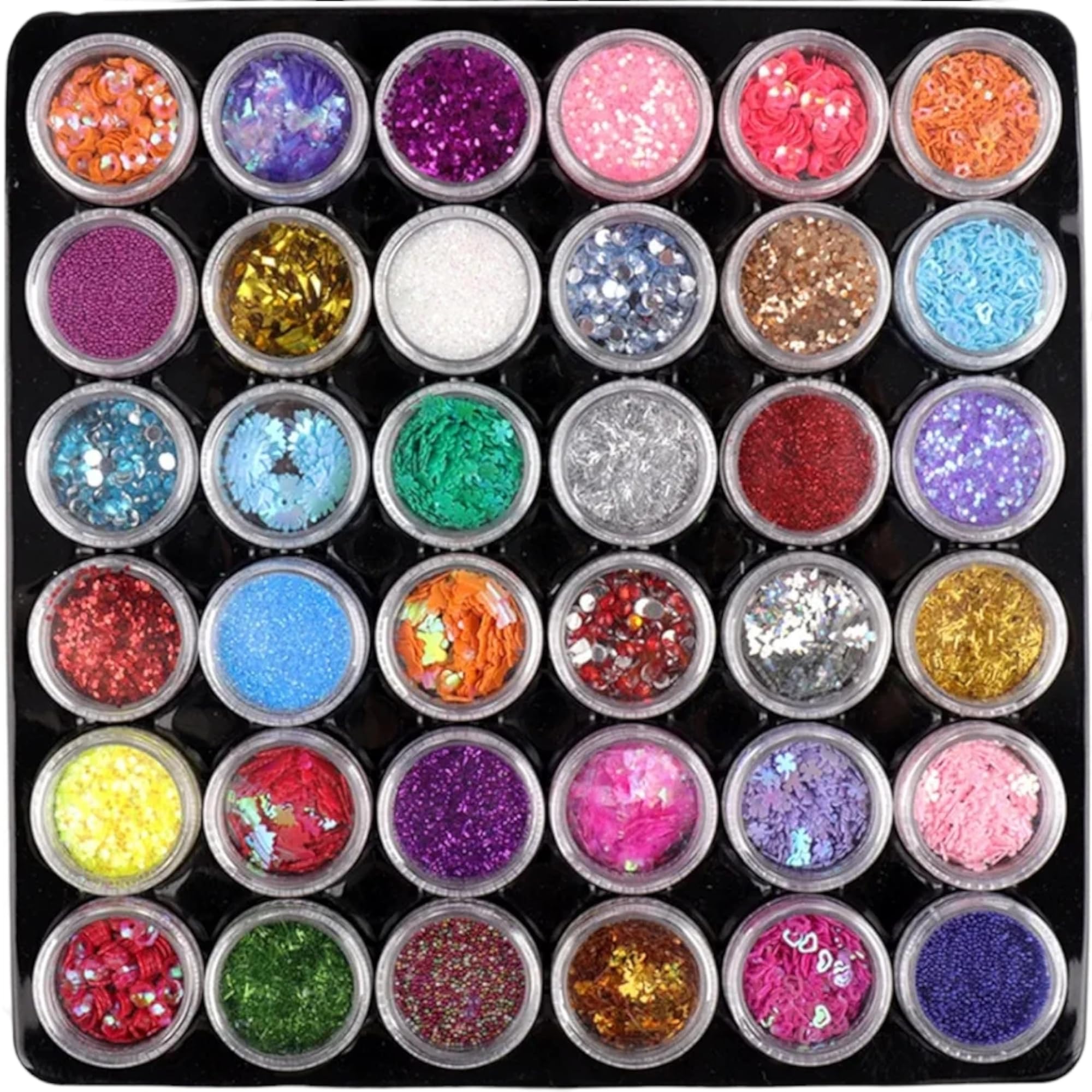 LA VENUST Multicolor Nail Art Decoration Kit 3D Nail Art Charms 36 Pcs Laser Glitter Sparkling Powder Dust-image-2