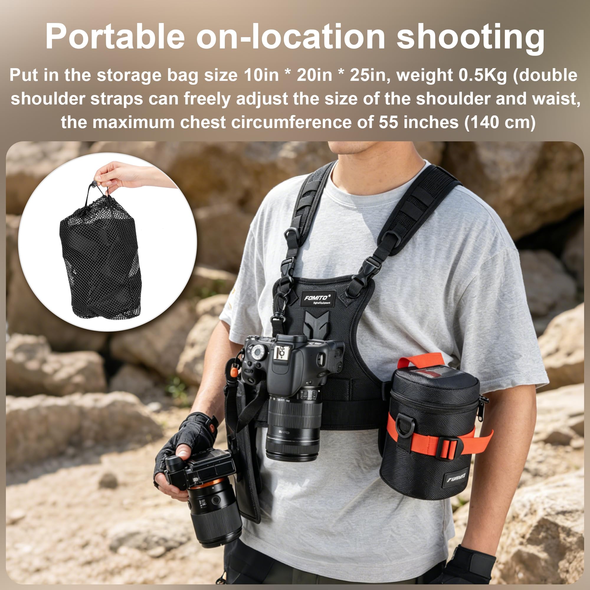 FOMITO Multi doppia fotocamera dual trasporto fotografo Vest con guscio laterale per Canon Nikon DSLR MQ-MSP01 MP1000