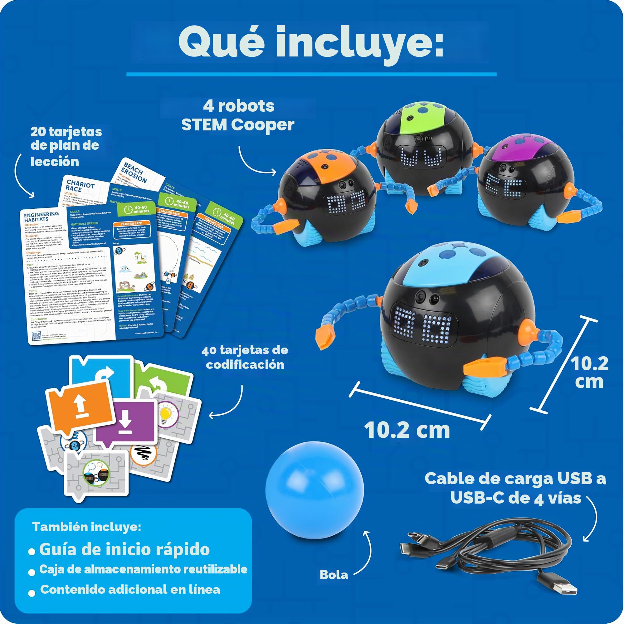 Learning Resources Cooper Robot Stem Set de Aula LER3118, A Partir de 5 Años, Programación Sin Pantalla, Colaboración Escolar, Incluye 4 Robots
