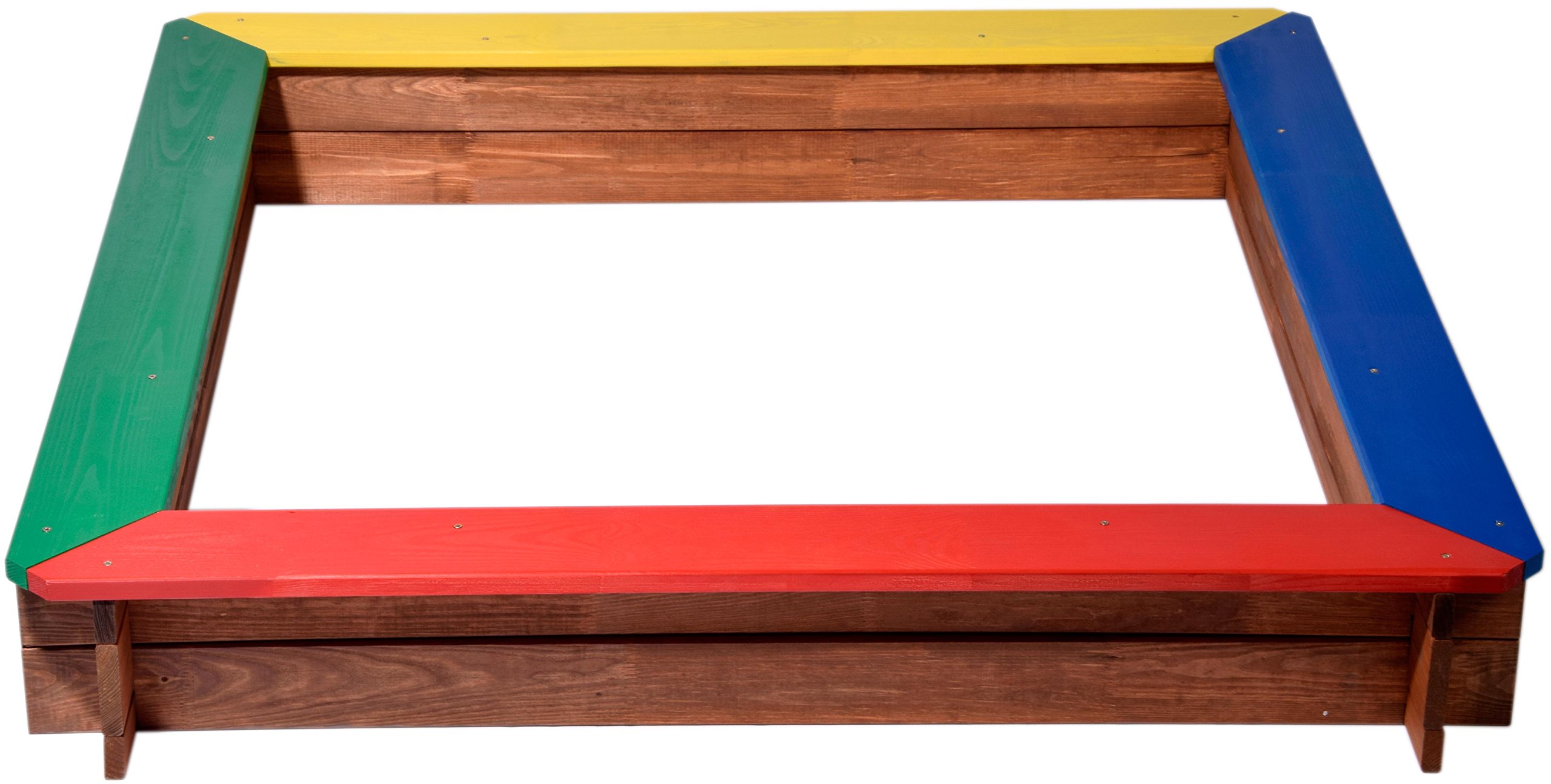 dobar® green label quadratischer Sandkasten | Bunte Sandkiste Holz ohne Dach | Klassischer Kinder-Sandbox aus massivem Vollholz | 117 x 117 x 18 cm | 5-farbig