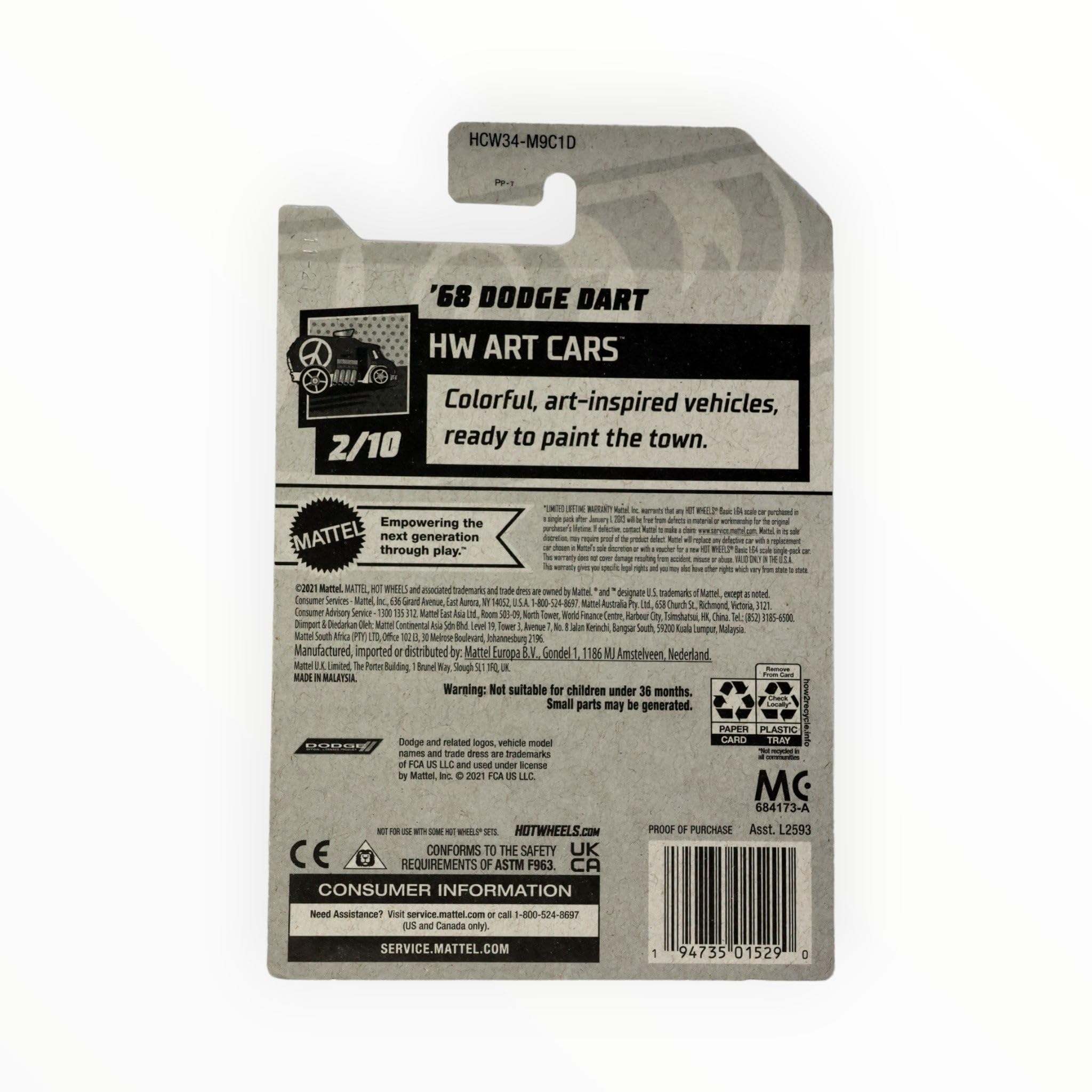 Amazon.com: Hot Wheels '68 Dodge Dart, Art Cars 2/10 [White