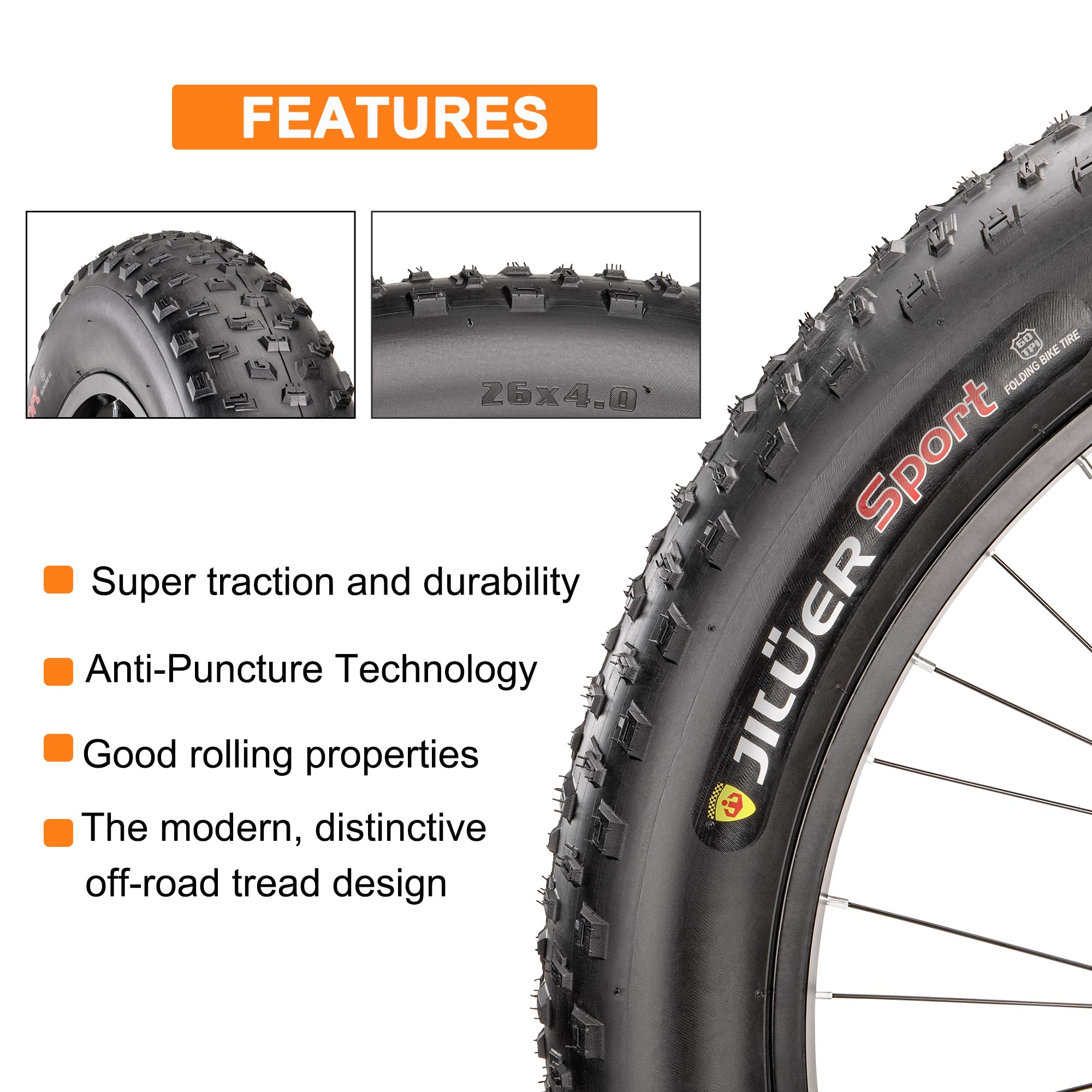 Amazon | ファットタイヤ - 26インチ x 4.0インチ パンク耐性ファット