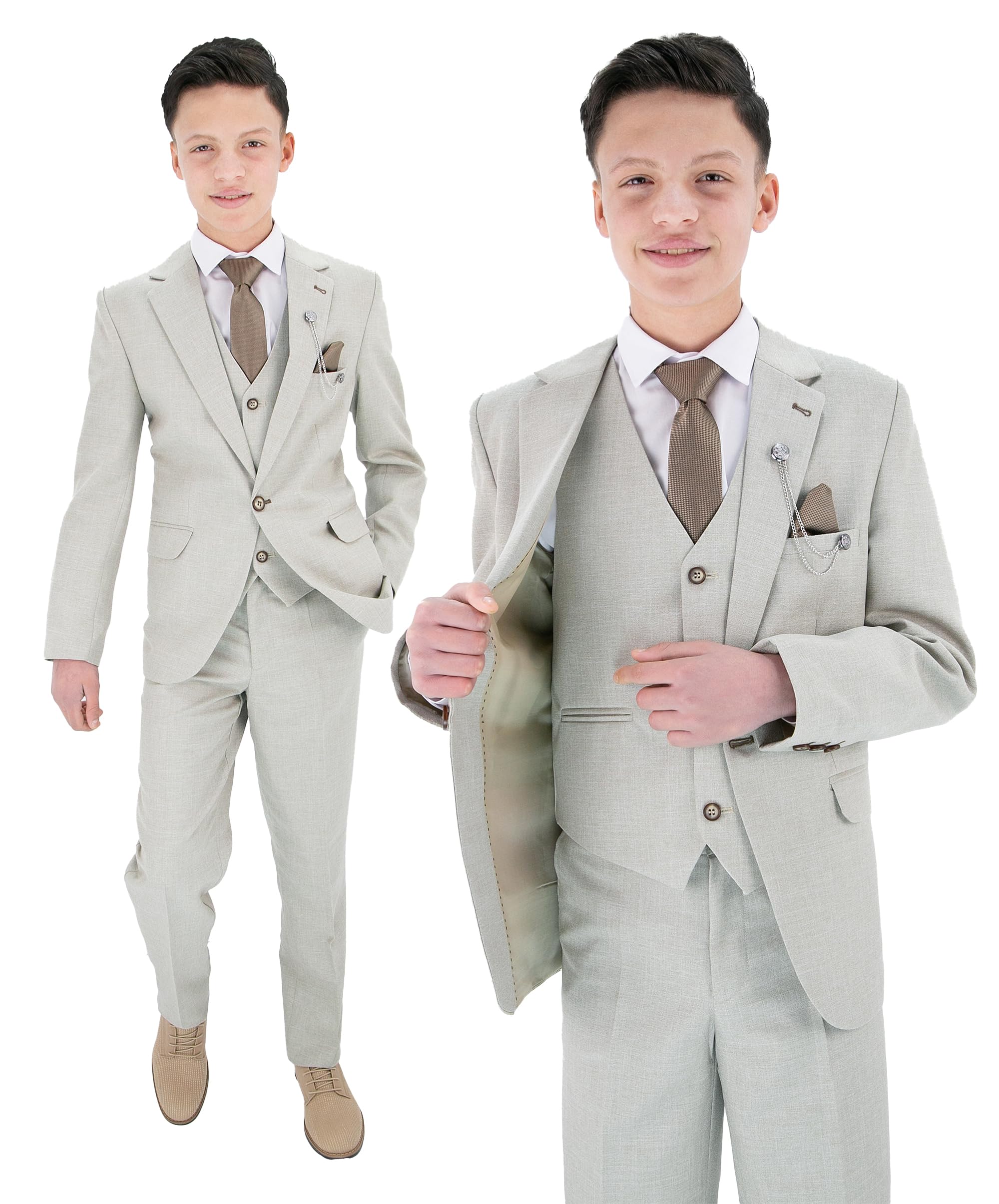 Chłopięcy teksturowany 8-częściowy strój formalny – zestaw slim fit dla Pageboy, na ślub, komunię, wiek 1-16 lat