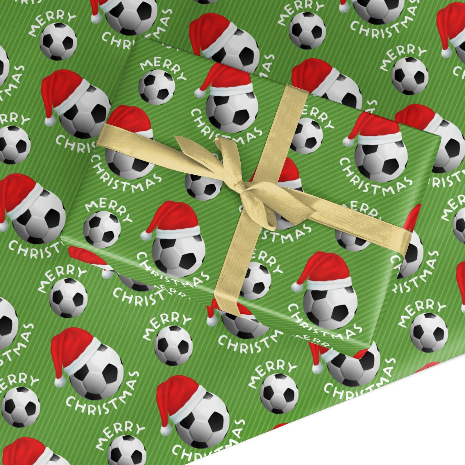 Football Christmas Wrapping Paper - Festive Football Gift Wrap For Boys, Men & Kids – Recyclable, Plastic-Free – Made in the UK – by Dyefor (Green, 2 Sheets (50x70cm))