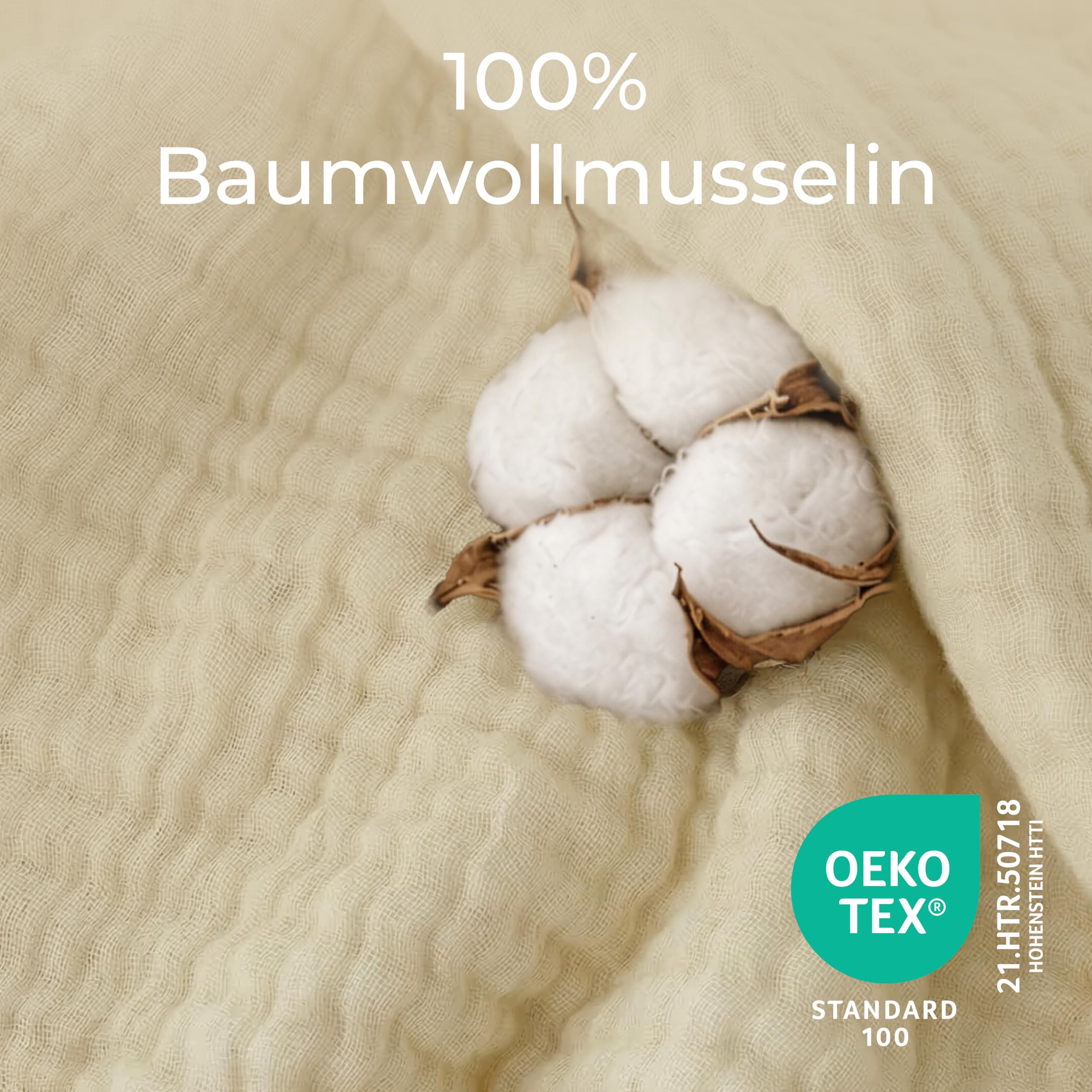 Dreamzie Musselin Tagesdecke 127x177 cm Baumwolldecke Oeko-Tex Zertifiziert Atmungsaktive Kuscheldecke Beige