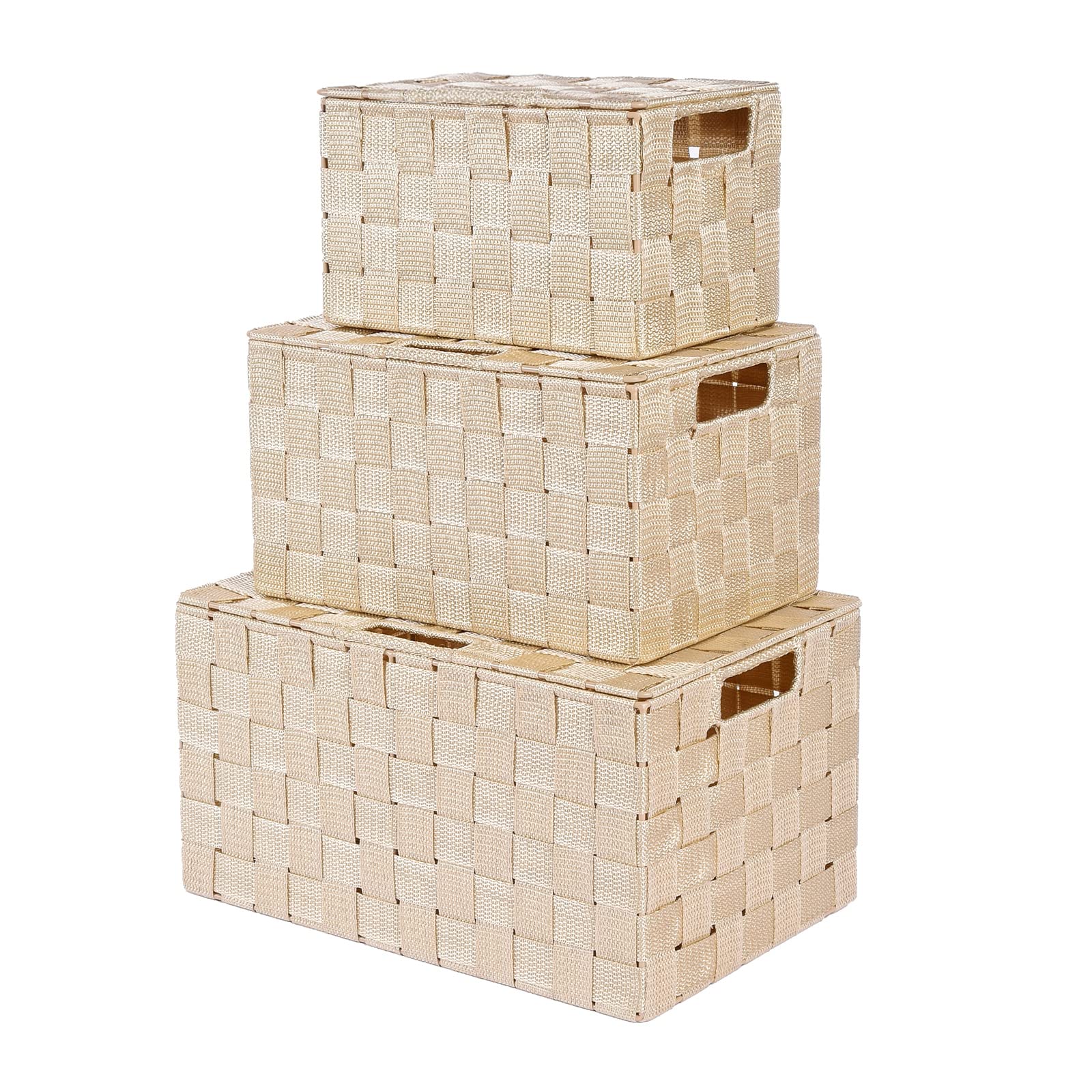 Buy Storage Boxes with Lids 3 Set, Decorative Woven Basket Container