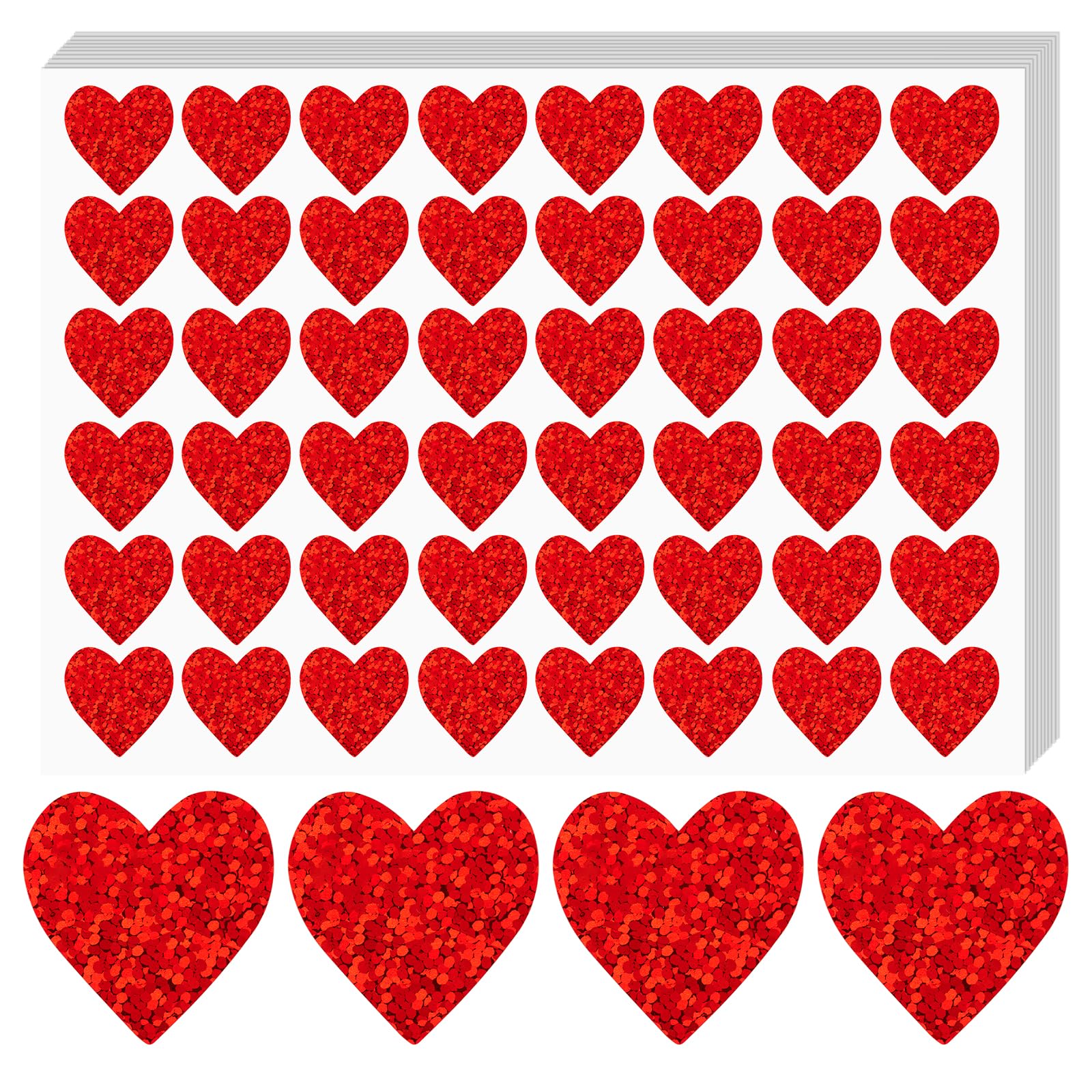 Anwyll Heart Stickers - Glitter Red Heart Stickers 480Pcs 1Inch Love Sticker Self-Adhesive Valentines Day Hearts Shaped Sticker for Kids Classroom