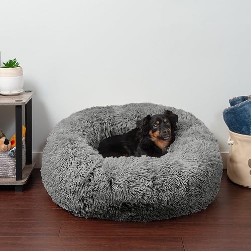 Miniatura 3 de Furhaven cama para mascotas, para perros y gatos, cama redonda, acolchada y muy relajante con forma de dona y pelo sintético largo y afelpado, con