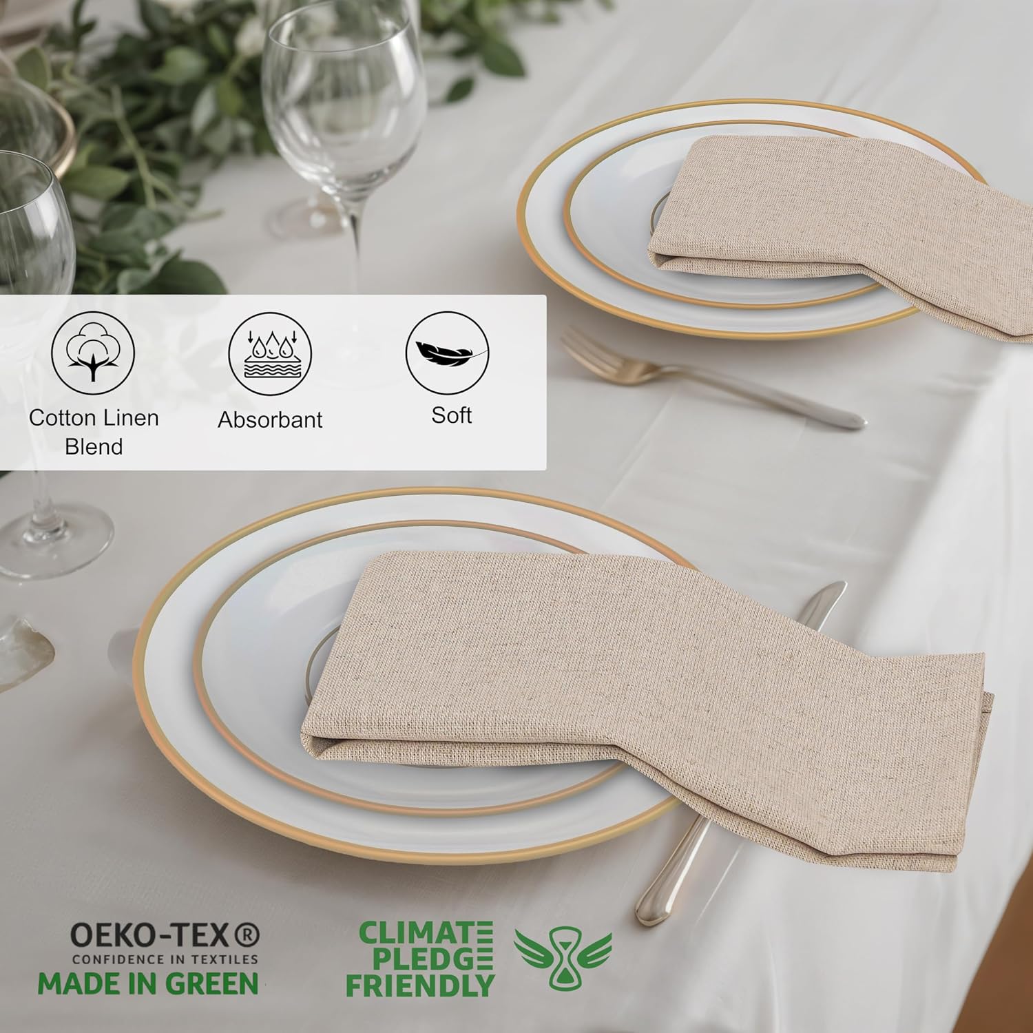 Ruvanti Linen Napkins Set of 12, Linen Cotton Blend 18”x18” - Natural