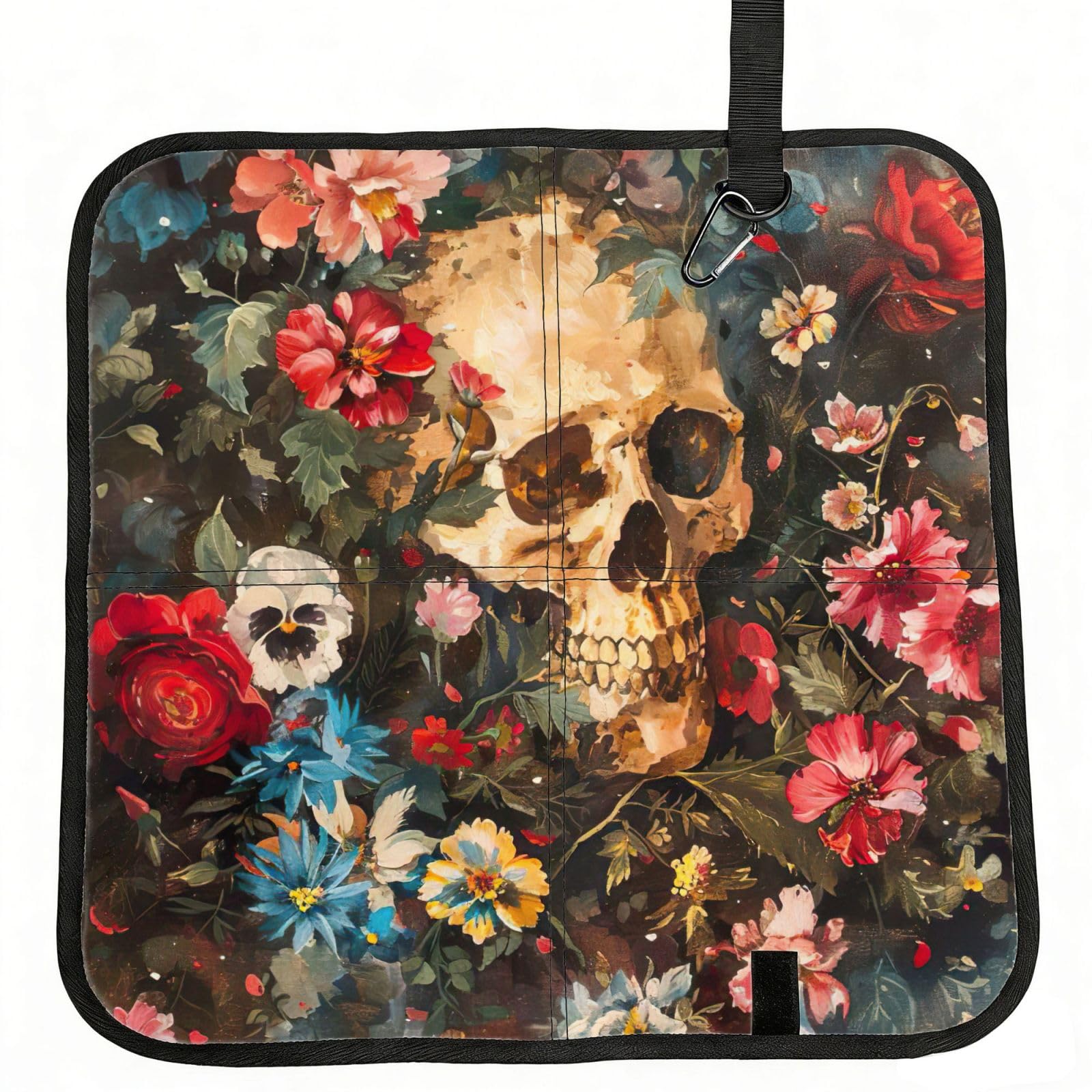 DIEzig Floral Skull Printed Compact Foldable Sitting Pad Oxford Base, Portable Cushion for Fishing Sports Events