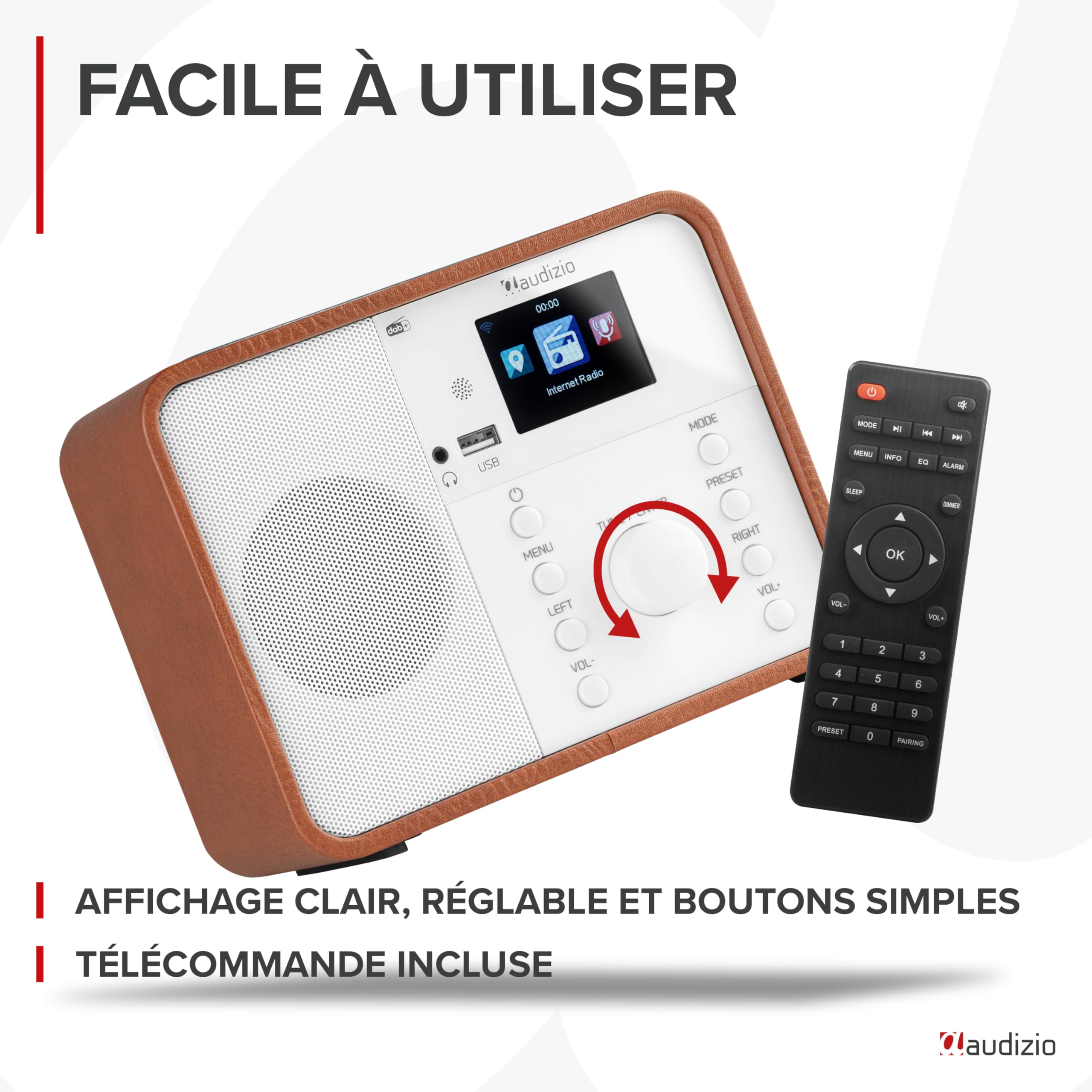 Audizio Nardo Radio Réveil Internet WiFi - Blanc, Dab+ & FM, Bluetooth, Météo, 32 000 Stations, Télécommande, Lecteur MP3 USB, Idéal pour Écouter Vos Stations Radios Préférées