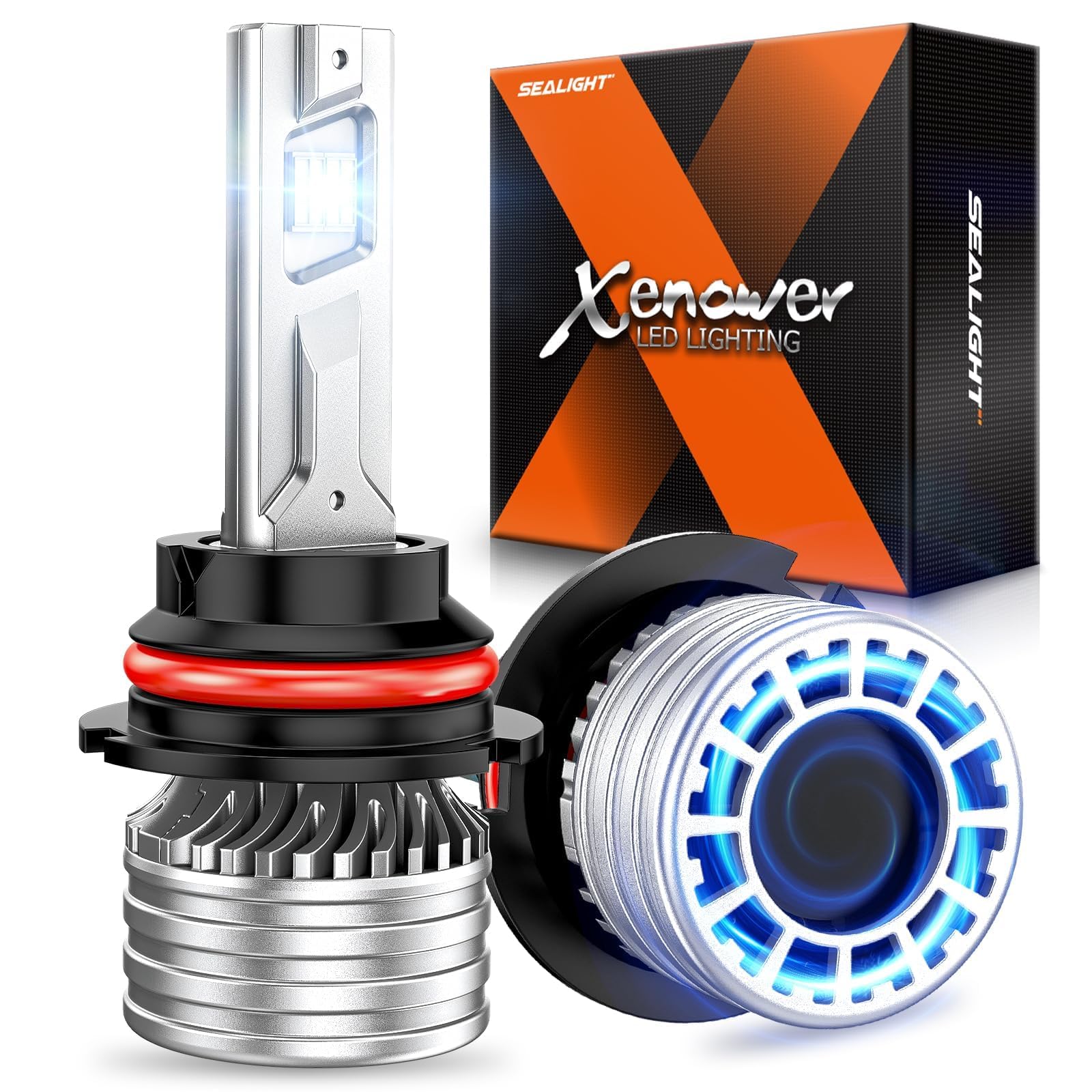 SEALIGHT 9007 Bulbs, 120,000LM 17X Brightness, HB5 9007 6500K Cool White LED Bulbs, IP68 Waterproof 80000Hrs Lifespan, No Flickering, 1Mins Installation, 2 Pack