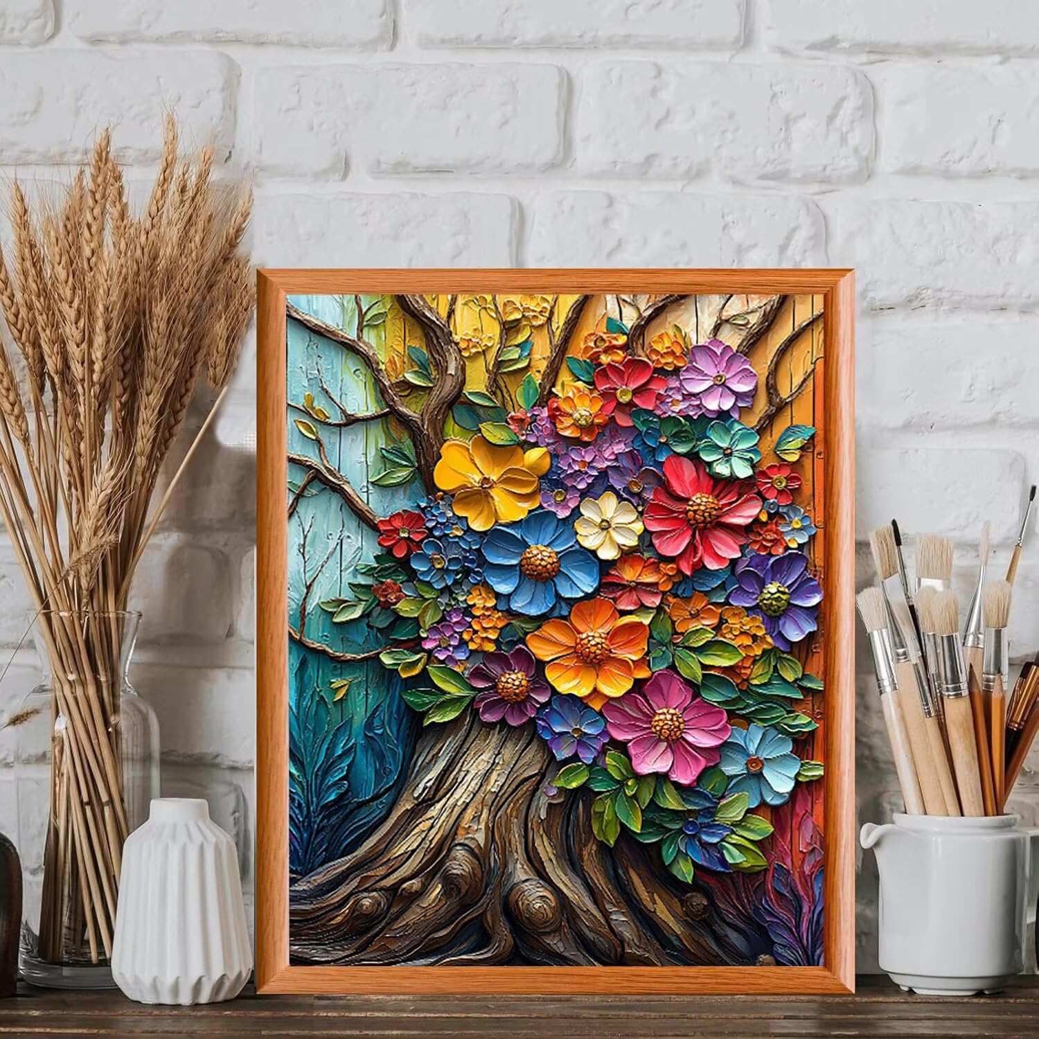 WEISHIWE Malen nach Zahlen Erwachsene Blumenbaum, 70x90cm x-458 | Malen nach Zahlen Erwachsene Leinwand Kit, DIY Handgemalt Ölgemälde Set mit 3-Pinseln und Acrylfarbe für Wanddeko,Ohne Rahmen