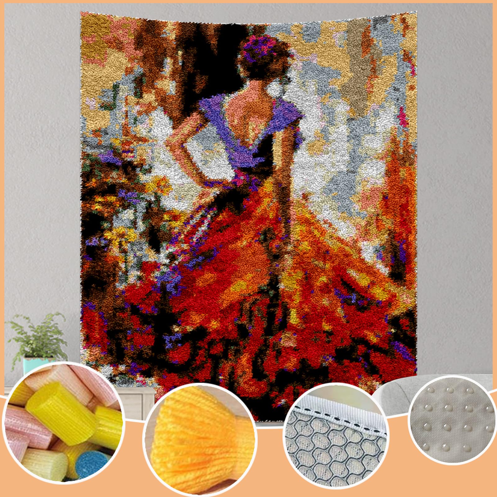 QUIYAEZY 90 x 120 cm, dywan do samodzielnego tworzenia zestawów wiązanych, wstępnie zadrukowany wzór, dywan na płótnie, haft, rękodzieło, dla dorosłych, rękodzieło, zestaw do samodzielnego wiązania