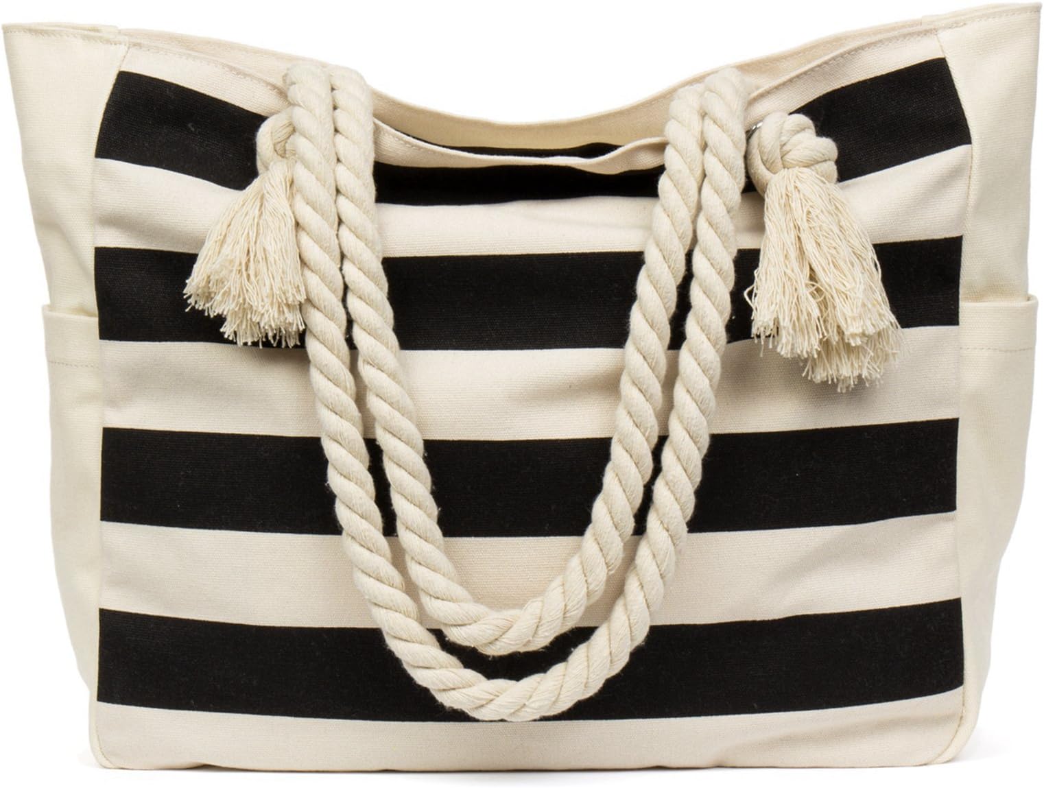 Malirona Large Beach Travel Tote Bag Canvas Shoulder Bag with Cotton Rope Handle
