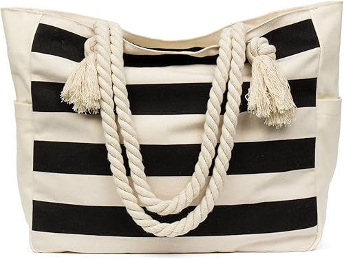 Malirona Bolso grande de viaje a la playa con asa de cuerda de algodón, XL, Casual