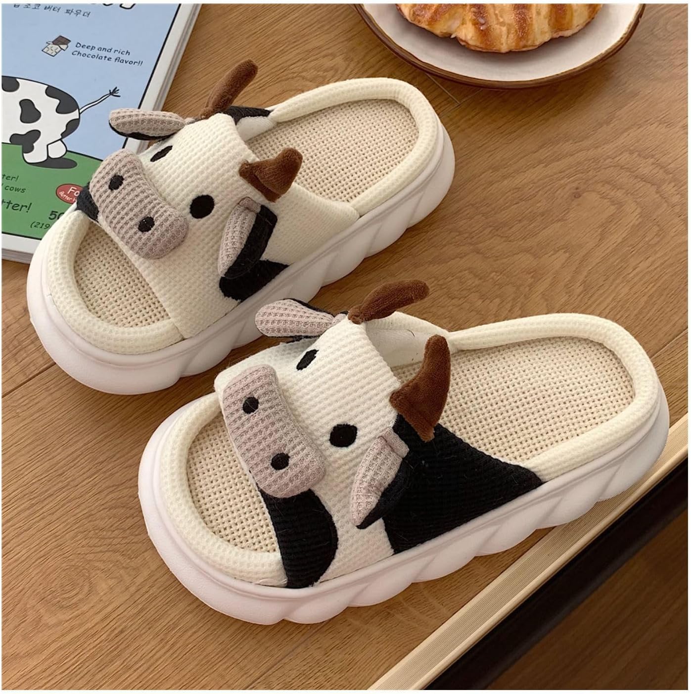 牛スリッパ tiktokトレンドアイテム レディーススライドサンダル スリッパ レディース/メンズカジュアルホームソフト厚手ボトム屋