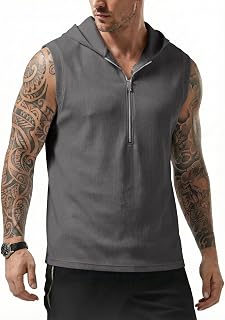 JMIERR Men's Quarter Zip Sleeveless Hoodie Ribbed Muscle Tank Top Gym Workout Vest