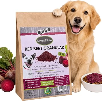 Olewo Red Beets for Dogs Granular Internal Support Dog Food Topper for Skin Sensitivity and Overall Balance, Prebiotic Fiber and Whole Food Nutrients, 22 oz