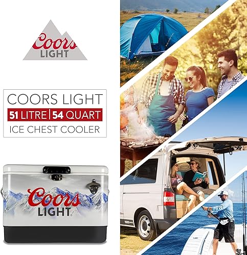 Miniatura 5 de Coors Light Ice Chest - Enfriador de bebidas con abrebotellas, 51 litros (54 cuartos de galón), enfriador portátil con cinturón de acero para 85