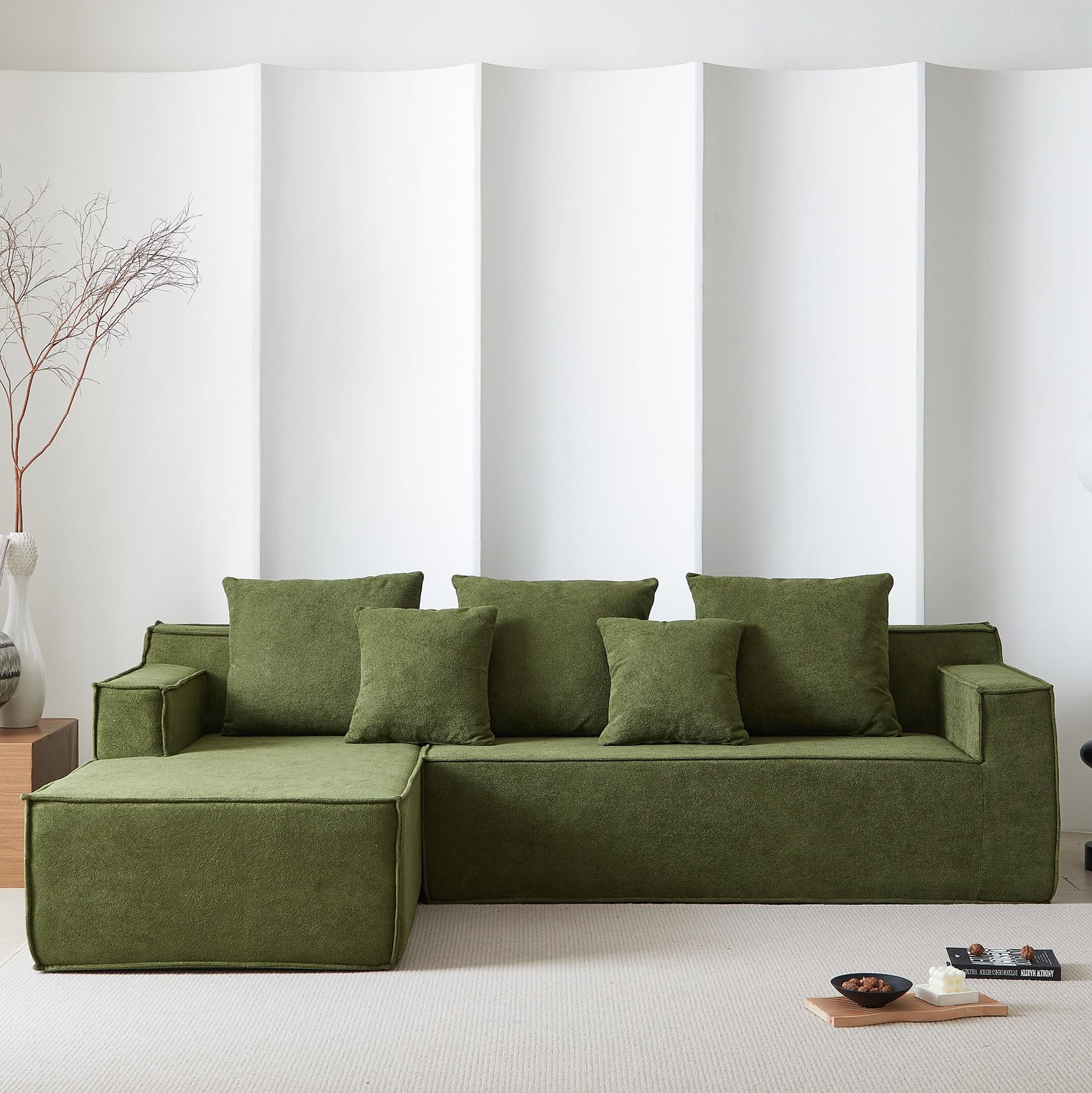 PurrJoys 2 mit modulares Sofa l Sofa, Sofa 7 sitzer, gepolsterte Sofas für Wohnzimmer und Schlafzimmer, Keine Montage erforderlich, grün