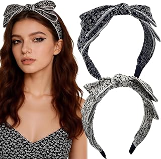 2Pcs Vintage Floral Bow Headbands for Women and Girl Wide Turban Hair Hoop, Sunflower Headband for Women, Yoga, Travel, Makeup, Cute Headbands, Elegant Hair Accessories