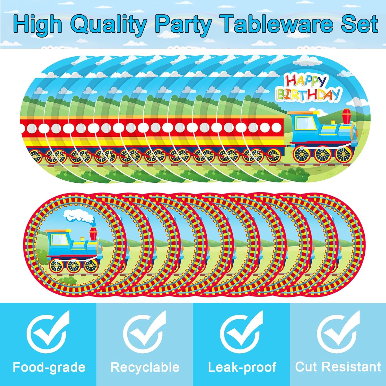 100pcs Train Party Supplies Set Serves 20, Includes Plates, Napkins, Cups, Forks for Train Birthday Party Decorations - Image 3