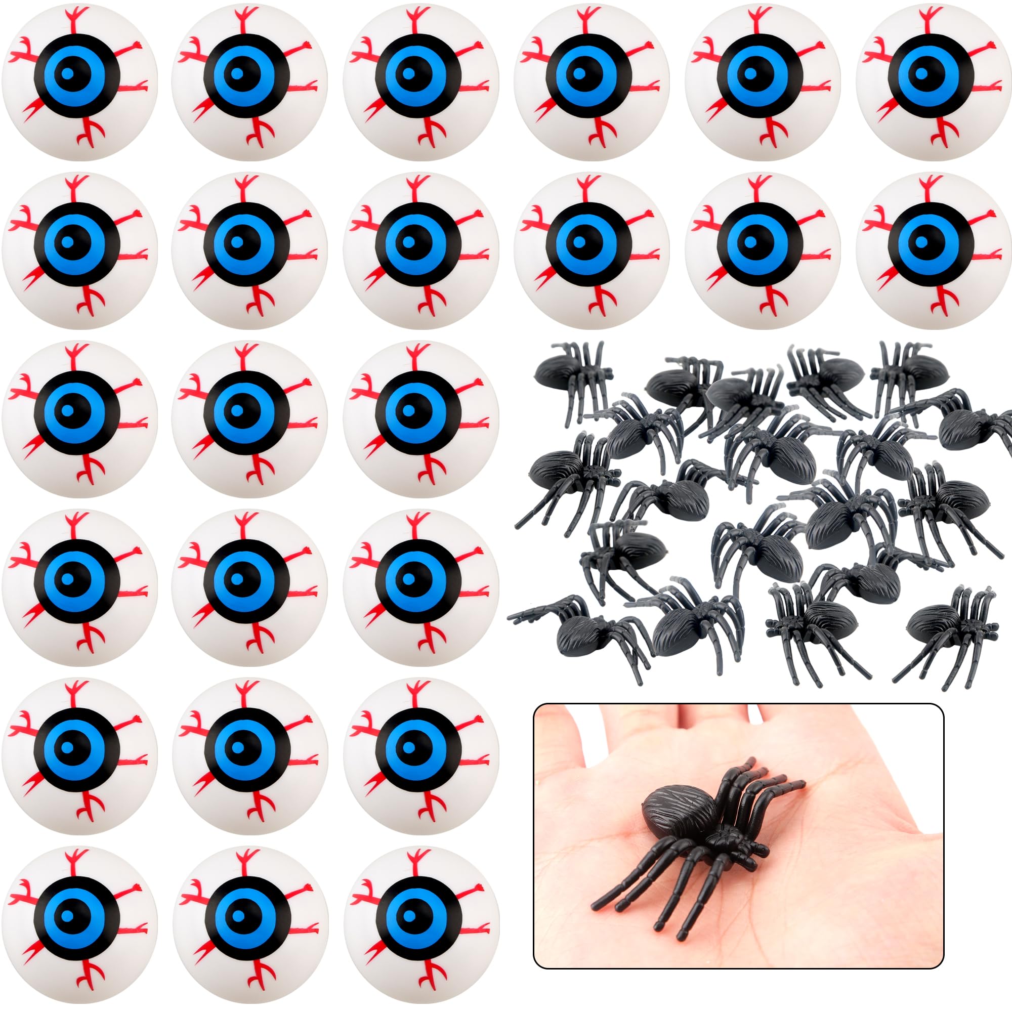 60 Pcs Halloween Decorations Include 30 Pcs Halloween Fake Eyeballs and 30 Pcs Plastic Spider Toys for Halloween Prank Trick Props Party Favors