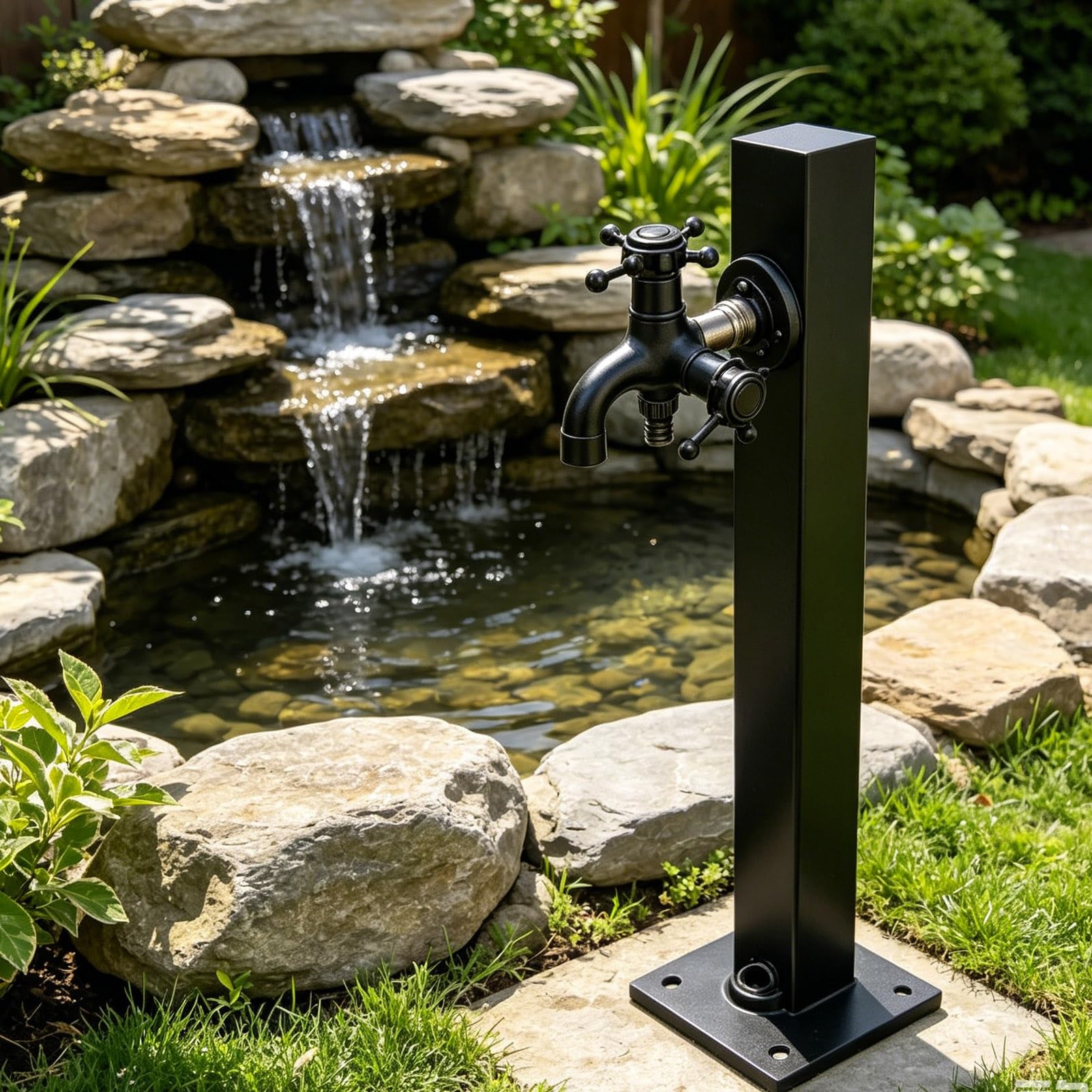 Gaommini Square B Outdoor Water Column With Faucet, Floor Mounted Hydrant Water Tap, Decorative Fountain With Faucet Retro Water Feature Post For Garden Farm Pasture Backyard(,Height: 80Cm/31.5In)