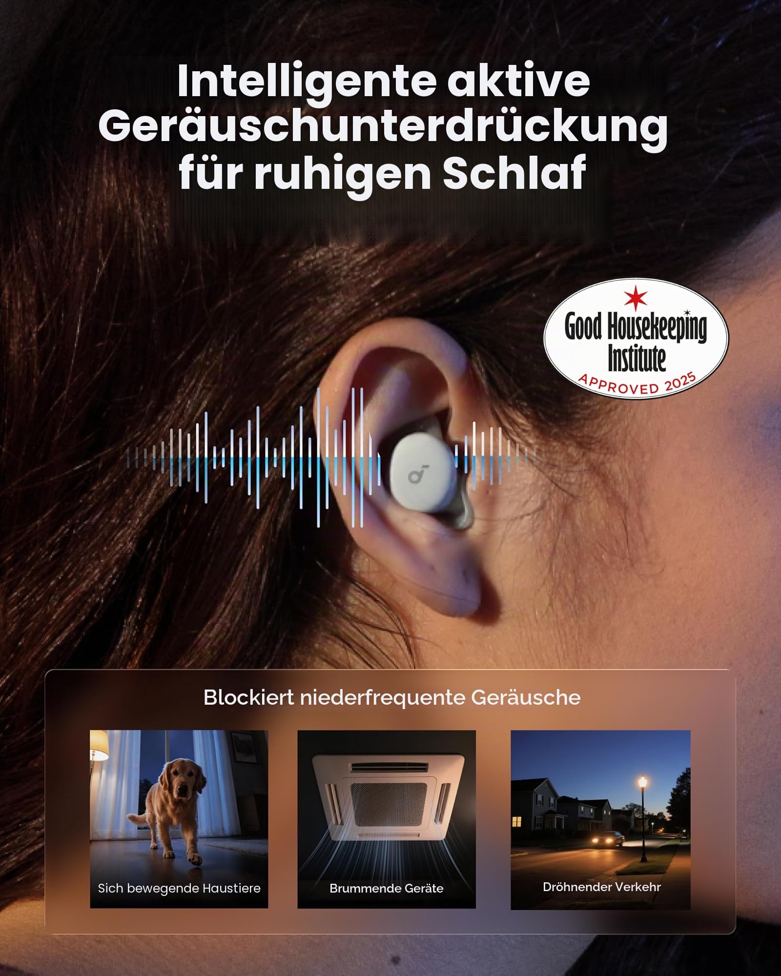 soundcore by Anker Słuchawki douszne Sleep A30 Anker | inteligentne do spania z aktywną redukcją szumów, adaptacyjny System maskujący chrapanie