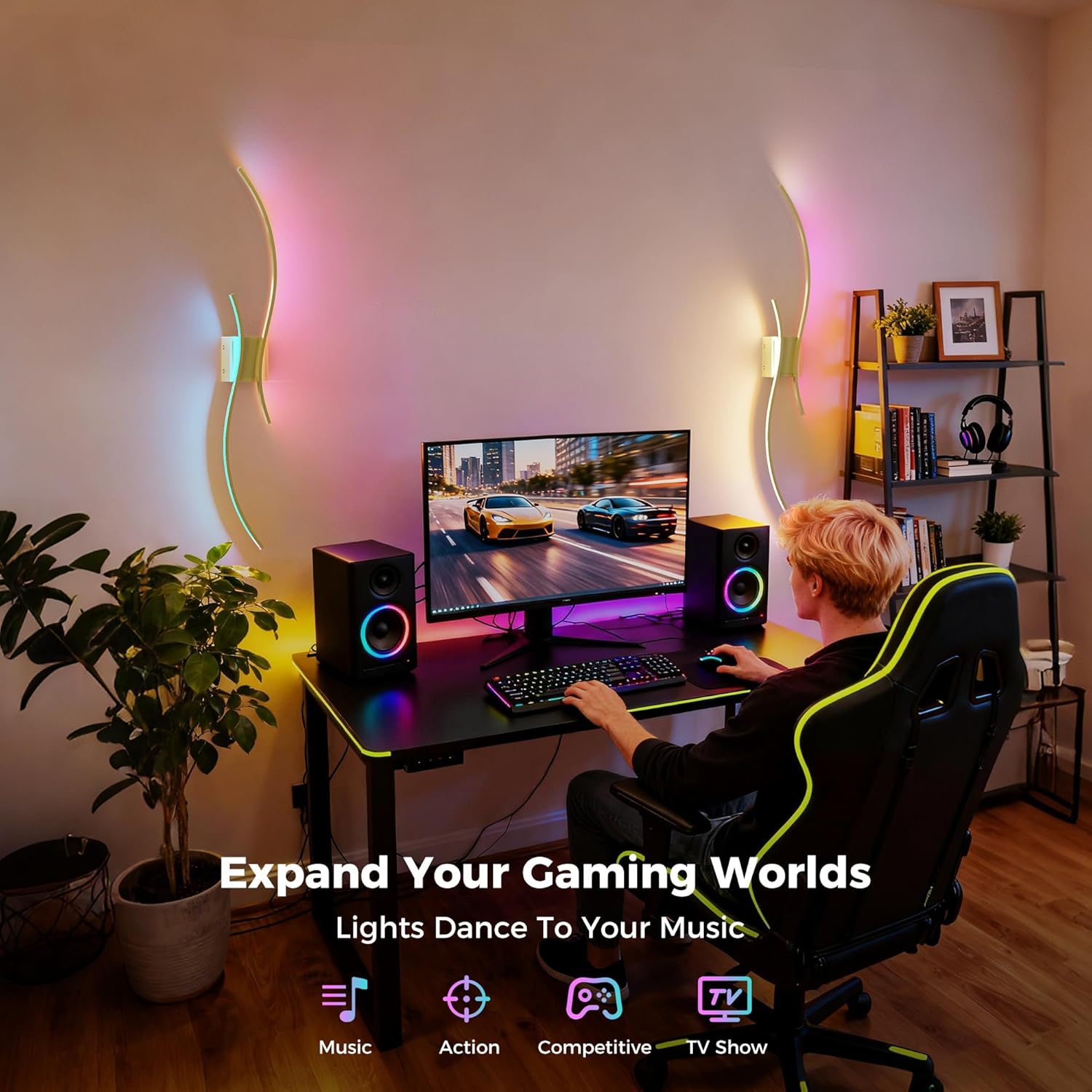 DORESshop Battery Operated Wall Sconces Set of 2, Battery Wall Sconce 8000mAh, Gold Rechargeable Sconces 3CCT + RGB, 39 Inch Modern Wireless Wall Lights, Sconce Wall Decor for Bedroom, Living Room