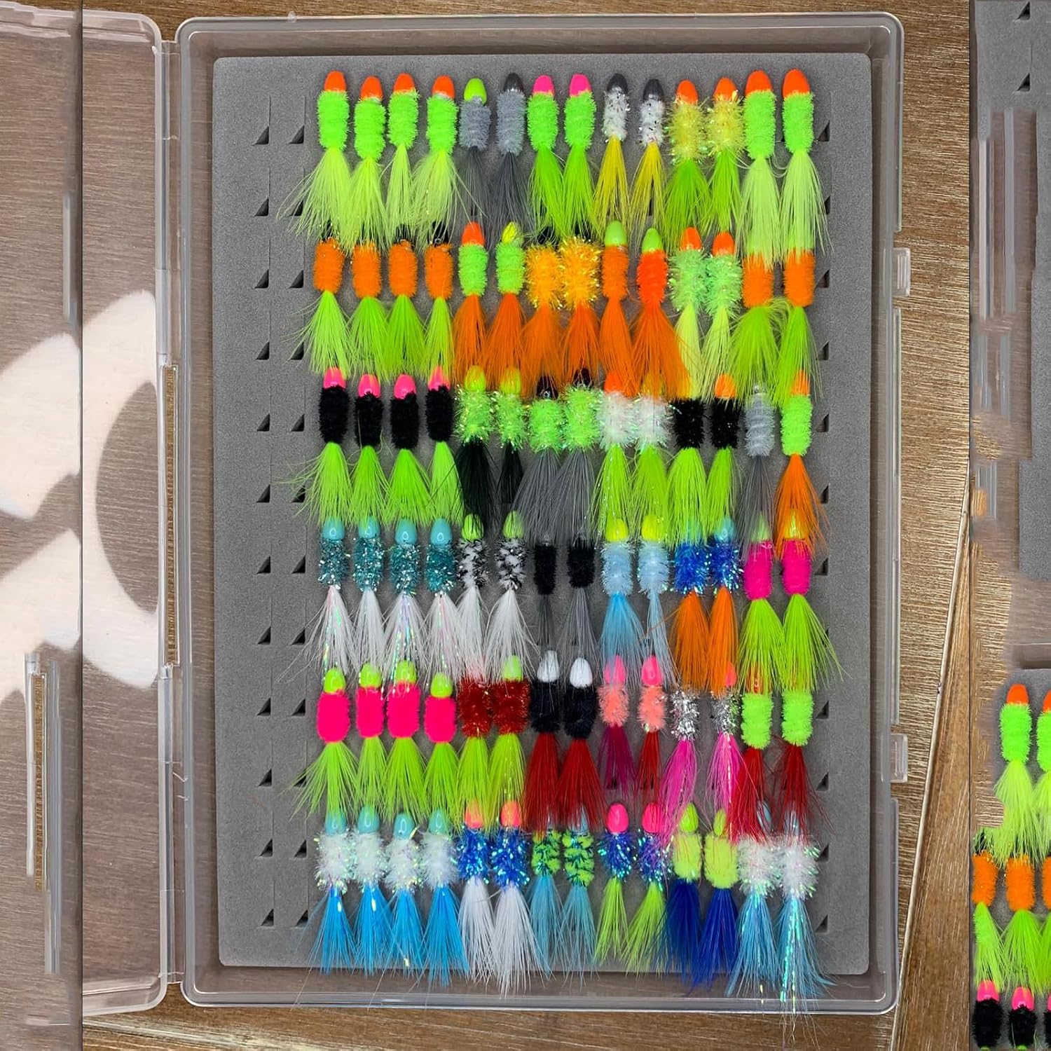 Aventik Super Large Capacity Fly Boxes Slim Foam Clear Lid PP Collection Fishing Boxes Competition Fishing Hook Tackle Boxes(2X24LB)