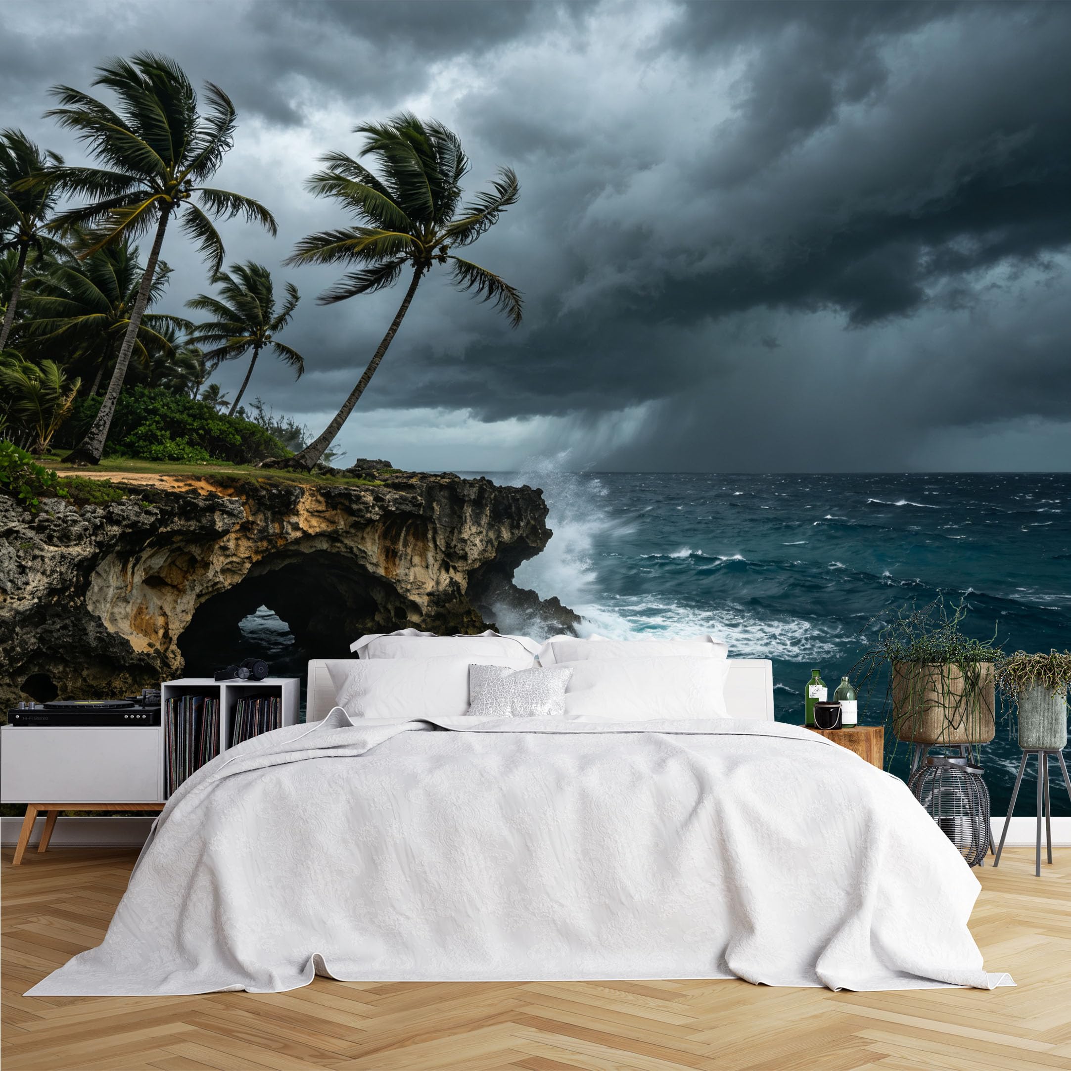 Lcythiazole Ch260615046 Custom Size Wall Murals Stormy Cliff Coconut Sea Wave Scene Wall Murals Wall Stickers Wallpaper Self-Adhesive Removable Wallpaper For Beach Themed Room