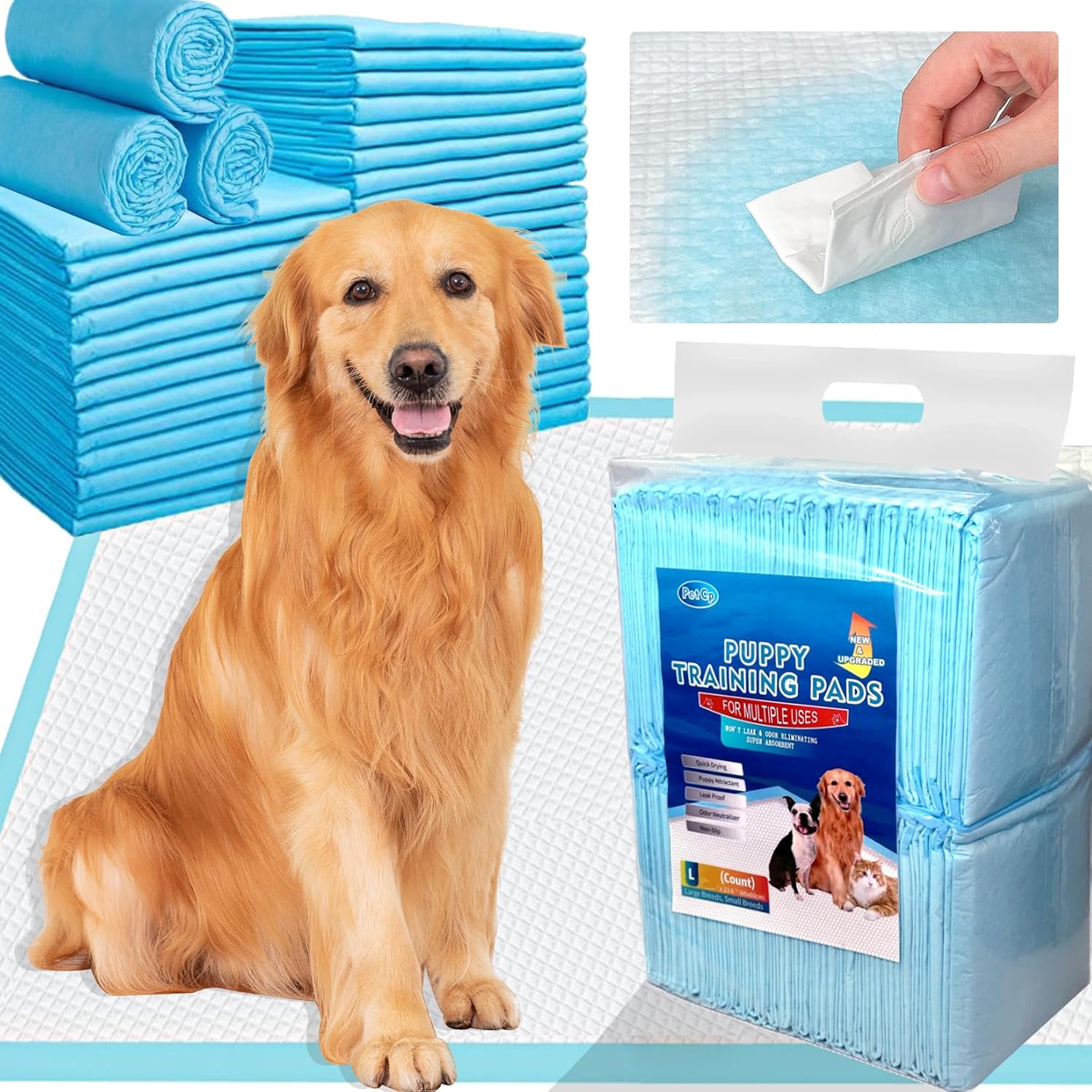 Dog Pad 6-Layer Super Absorbent, Dog Pee Pads 100 Counts , Leak-Proof Disposable Pet Training Pads, Quick Dry Pee Pads for Dogs Puppies Doggie Cats Rabbits Parrots, 12.9’’x17.7’’