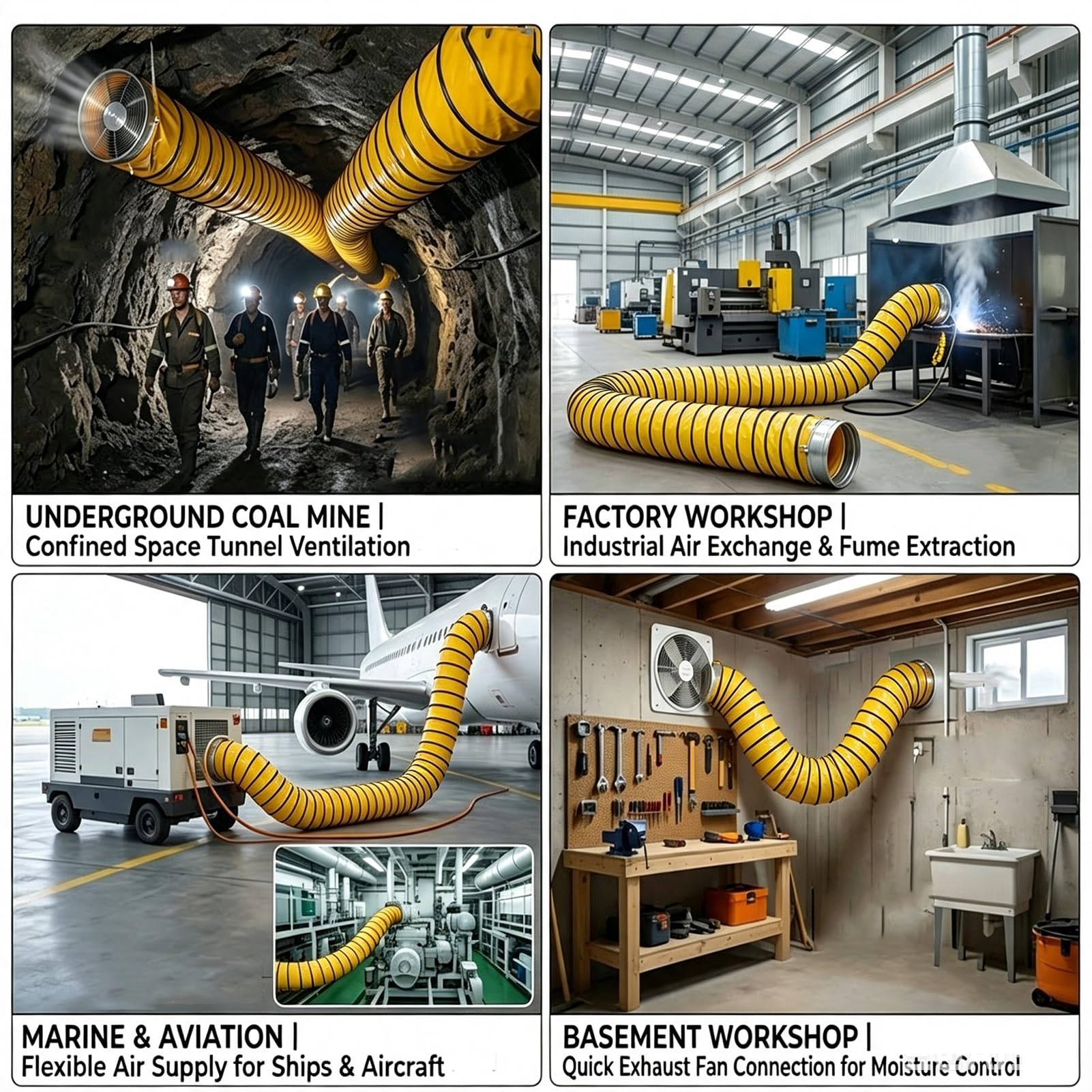 Tubo di Ventilazione Ignifugo, Tubo Soffiatore Telescopico | Resiste fino a 120°C | Piegatura 360° | Anelli a D per facile sospensione senza perdite(L8m/26.2FT,Id(A)950mm/37.4in)