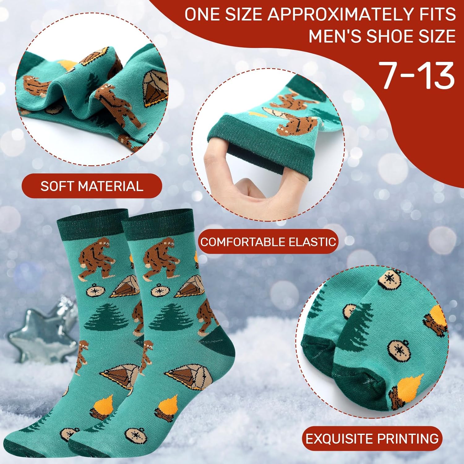 Haysandy 6 Pairs Sasquatch Novelty Socks for Men Women Funny Crew Socks Winter Stuff Gifts Ideas Family Friend Hide Seek - Image 5