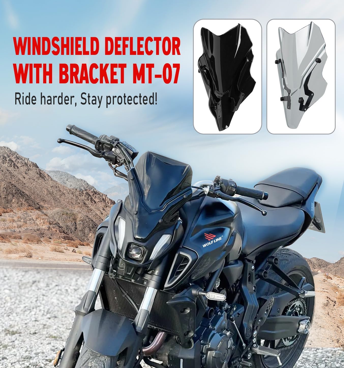 Motorcycle Windshield Deflector with Bracket Windscreen Fit for MT-07 MT07 2021 2022 2023 Double Bubble Wind Shield Screen Visor Flyscreen, Black