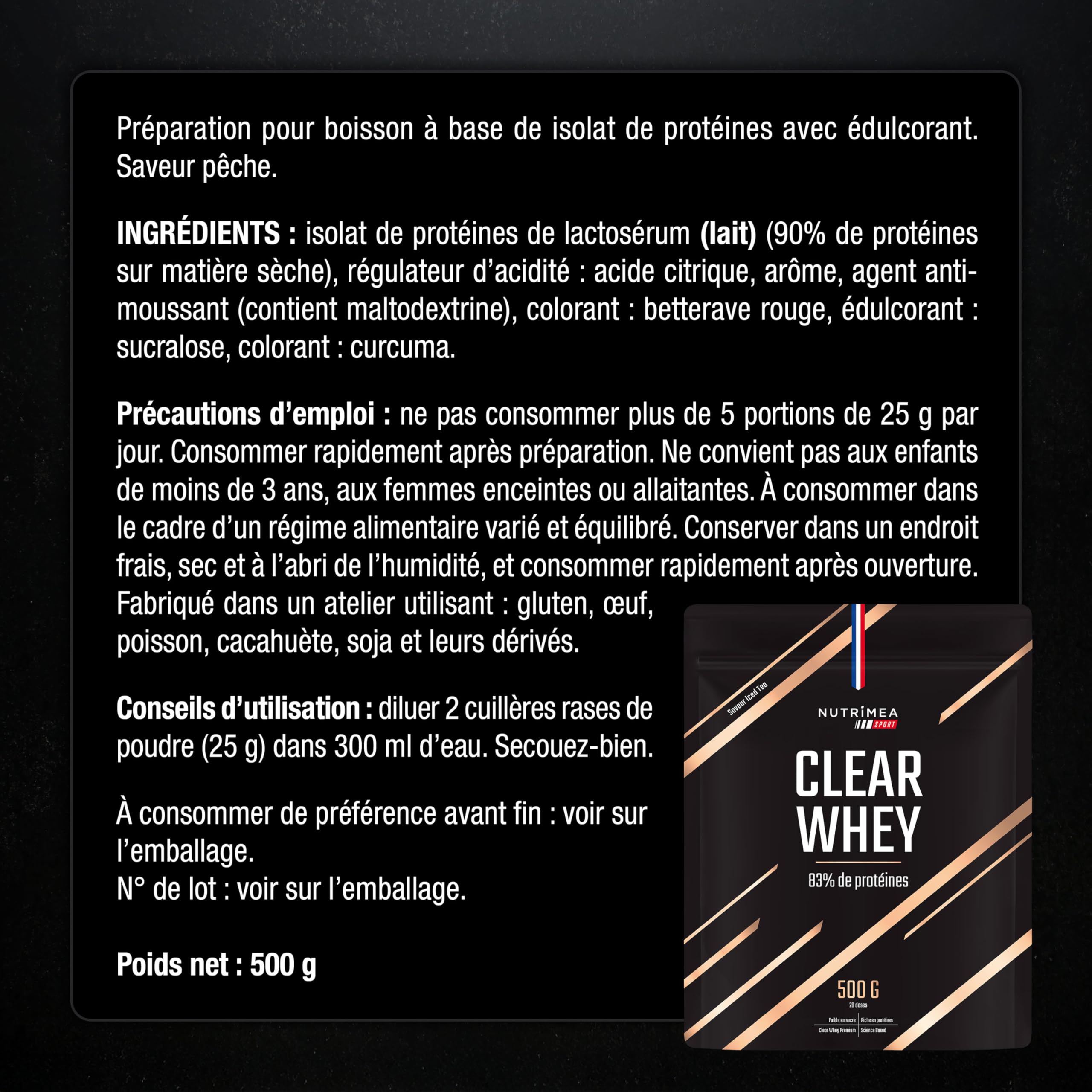 CLEAR WHEY – Whey Isolate Protein – 83% de Protéines – Performance & Récupération – Saveur Thé Glacé – 20 Portions – Nutrimea Sport - Expertise Française