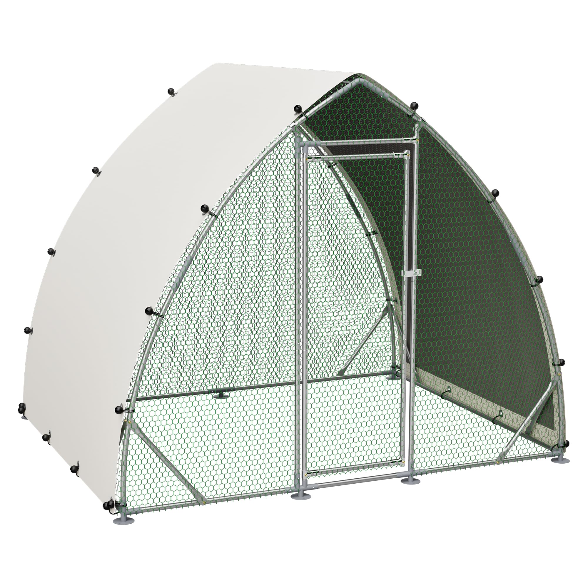 Thanaddo Hühnerstall Metall Freilaufgehege Hühner, 2,5x2 m Dreieckig-oval Hühnergehege mit PE-Tuch, Verzinkter Stahl Kleintierstall mit Riegelsystem-Tür für Hühner Haustierkäfig Kleintiere Garten