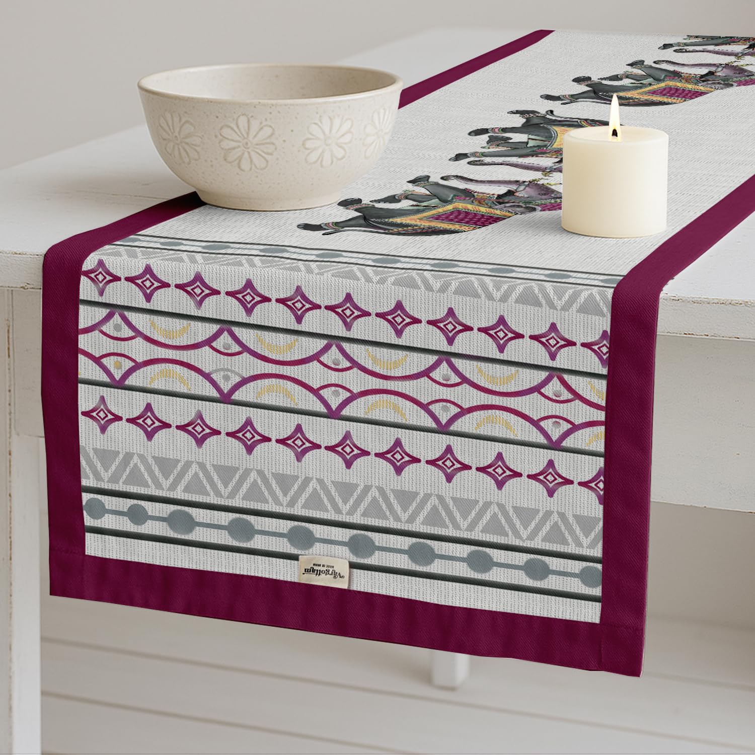 100% Cotton Table Runner - Double Layered with Side Borders - Table Linen - Animal Print for Dining, Console & Coffee Tables