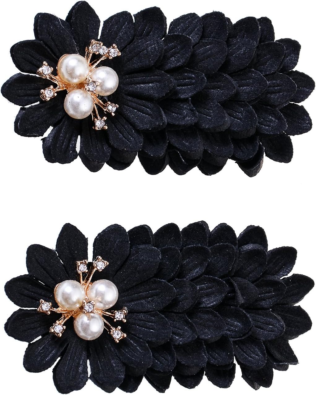 Douqu 1 Pair Decorative Rhinestone Pearl Fabric Flower Wedding Party Shoe Clip (Black)