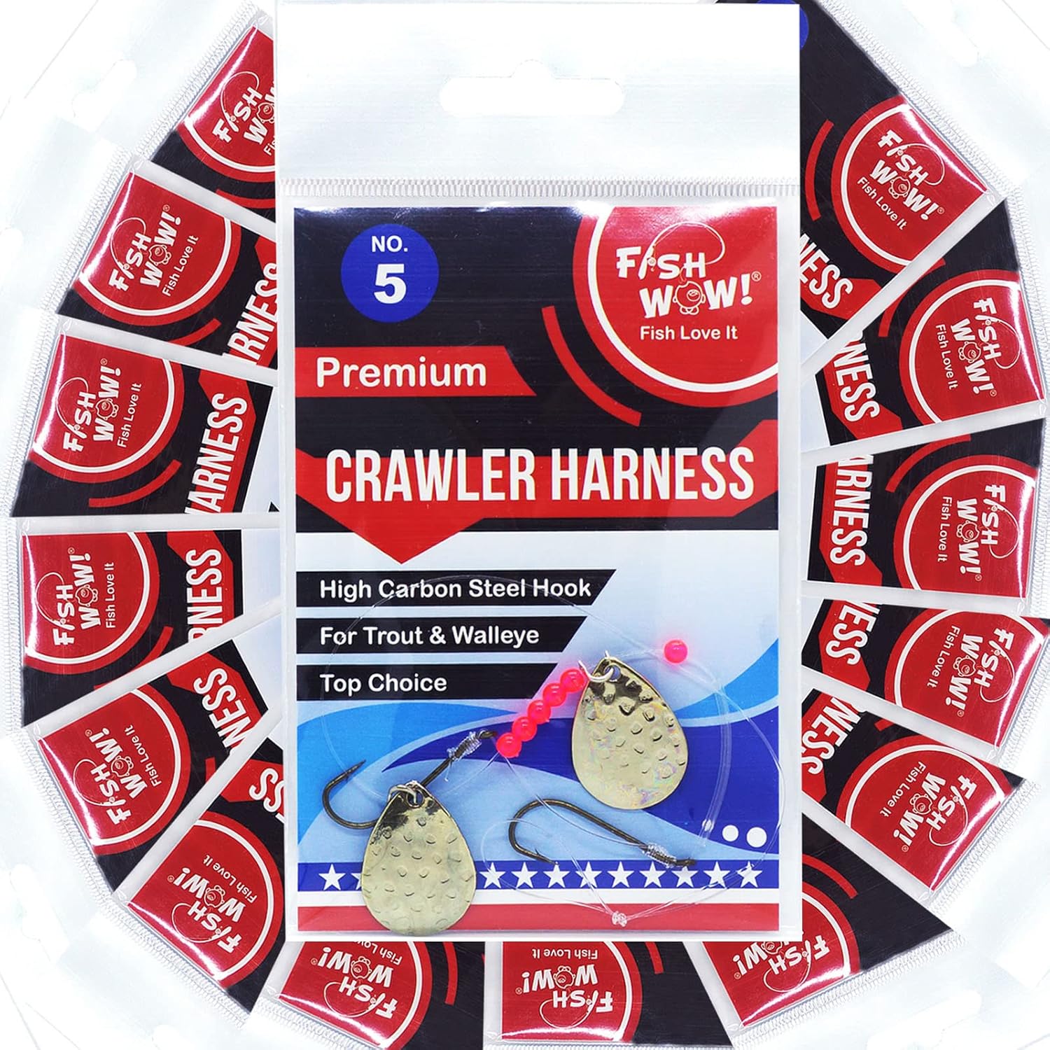 15pks Fish WOW!® 2-Hook Crawler Harness Walleye Spinner Rig #5