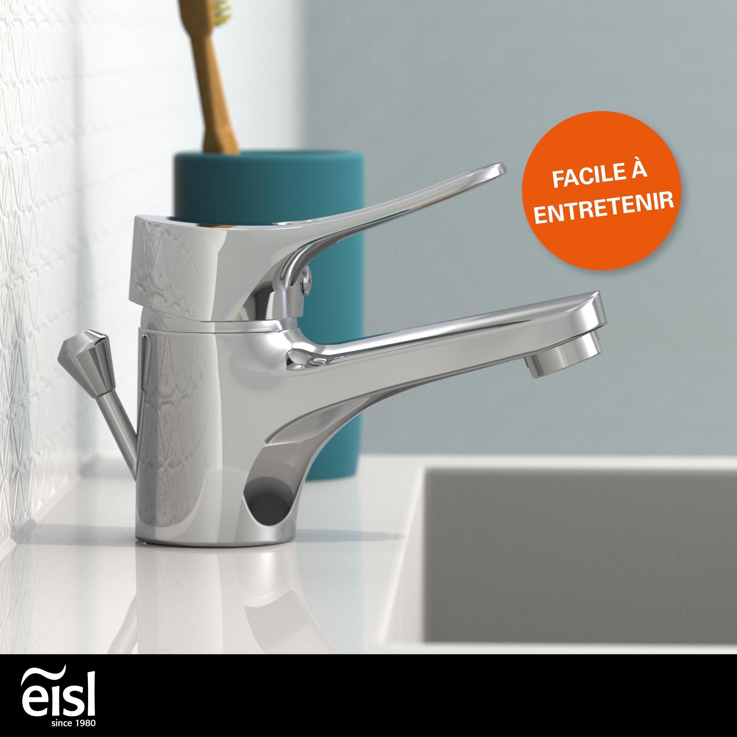 EISL NI075VECR VERONA Robinet de salle de bains, mitigeur pour lavabo, mitigeur de salle de bains, robinet de lavabo avec tirette et vidage, robinet de lavabo, chrome, gain de place