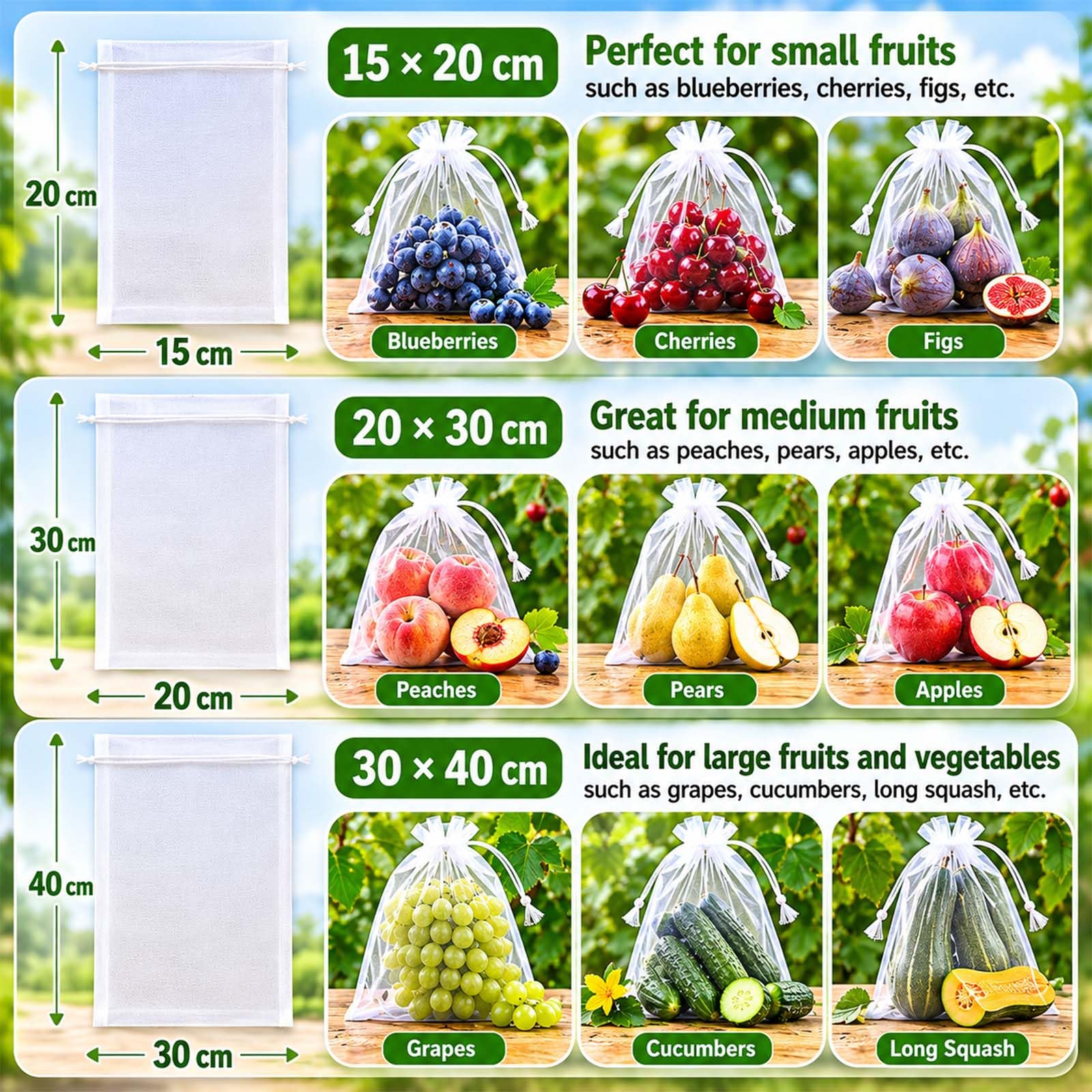 100 Piezas Bolsas para Uvas en Parra, 30 x 40 cm Bolsas Protectoras para Uvas, Bolsa de Protección de Frutas con Cordón, Bolsas Proteccion Uvas para Proteger contra Pájaros Drosophila Avispas