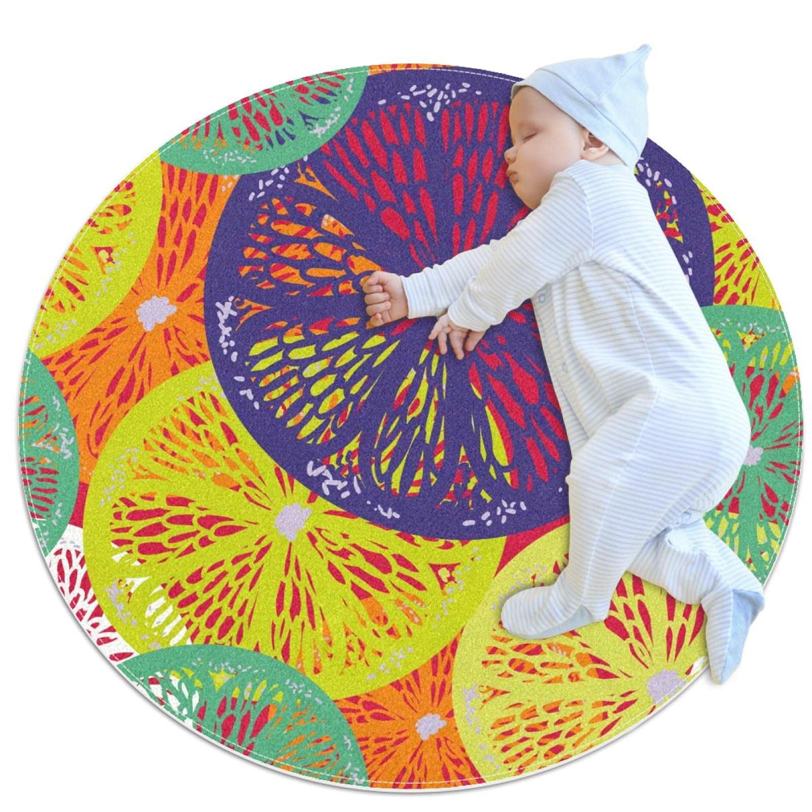 Tapis rond motif citron JDEZ 100cm pour déco salon et buanderie