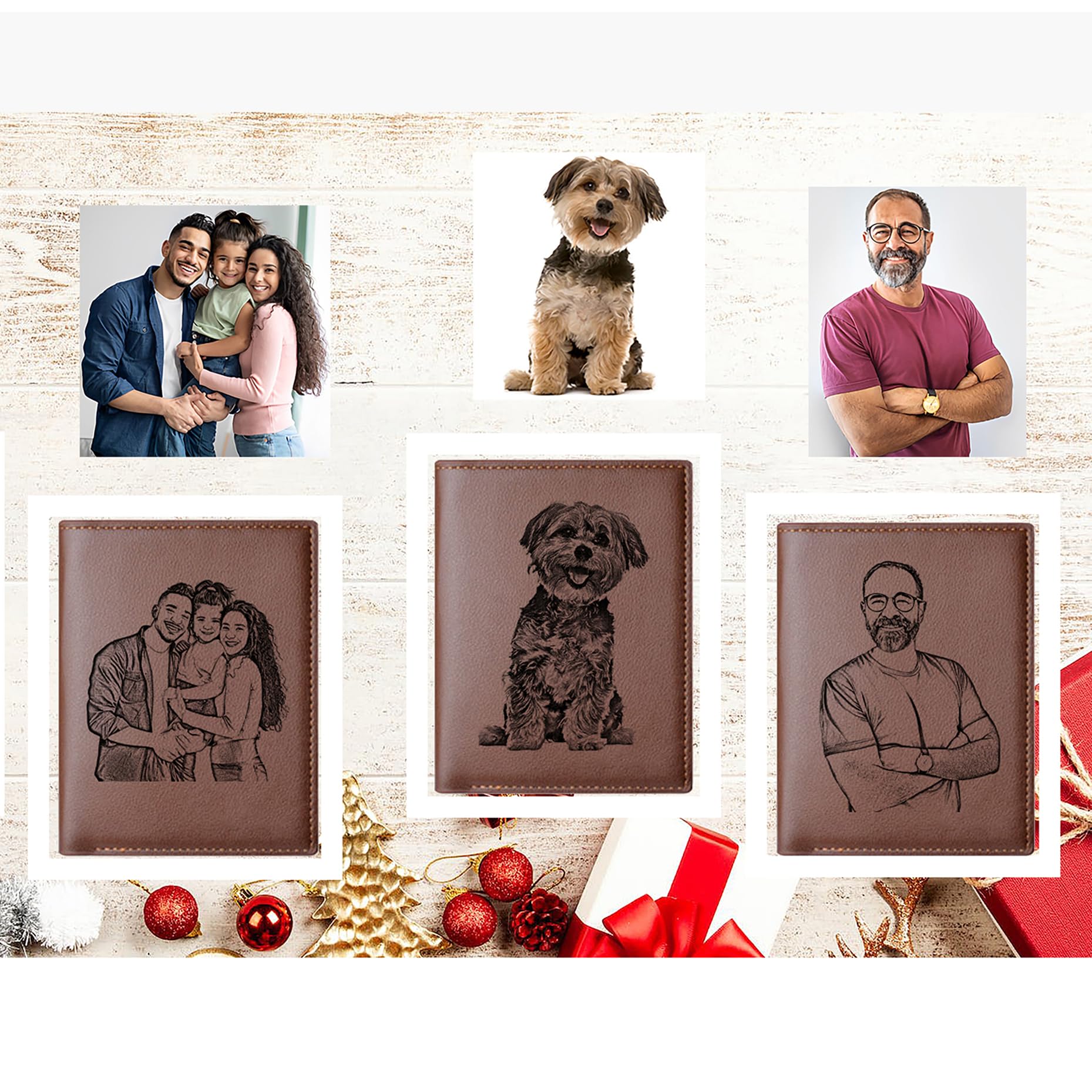 Mileevon Portafogli personalizzati per uomo Foto personalizzata e iniziale e nome Portafogli da uomo Portafoglio personalizzato inciso per uomo Regali per ogni occasione, Marrone rossiccio., 11.5cm x