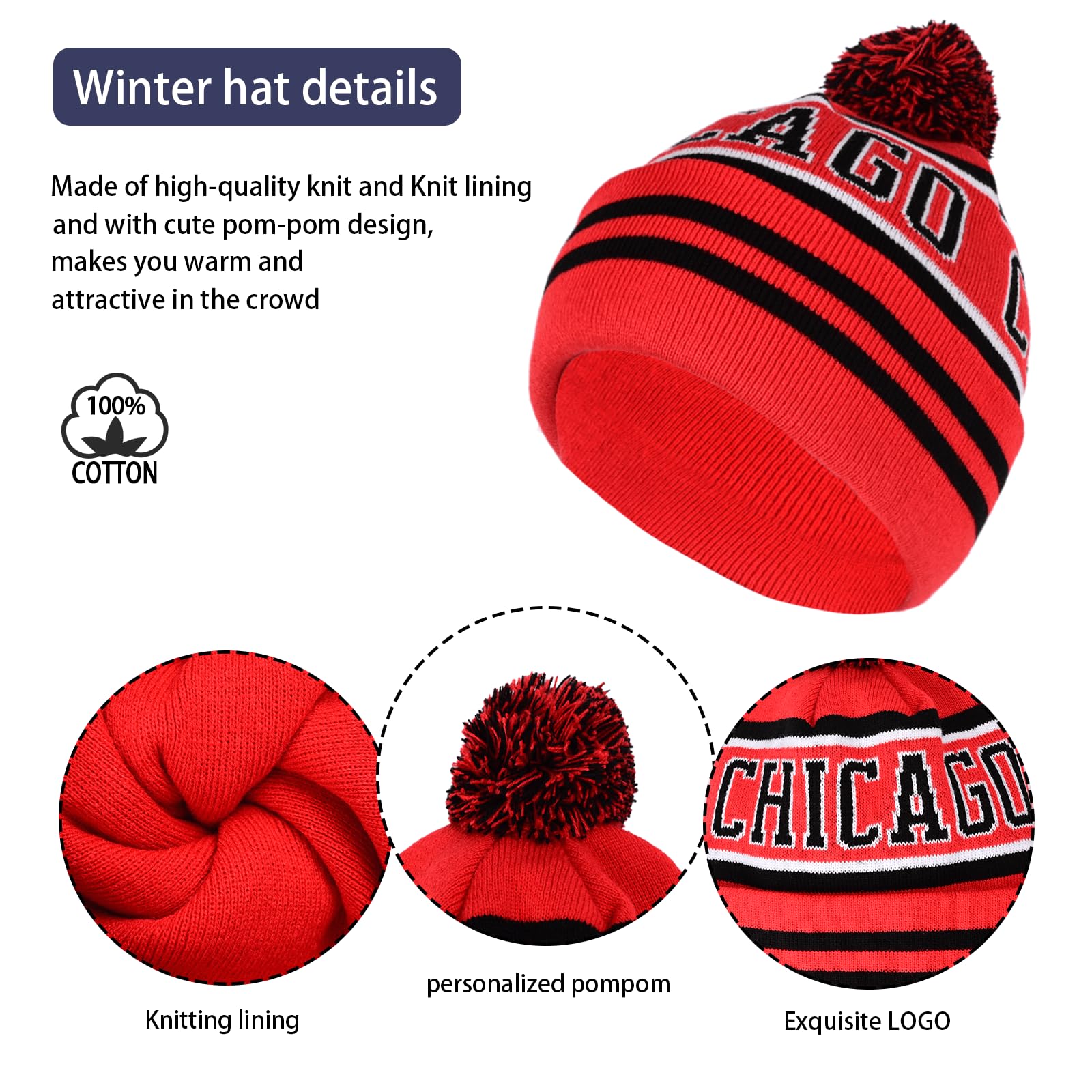 Vintage Classic Skull Cap Beanie Hat Cuffed Winter Hat Knit Comes with Warm Gloves Fasion Winter Gifts for Unisex Fans