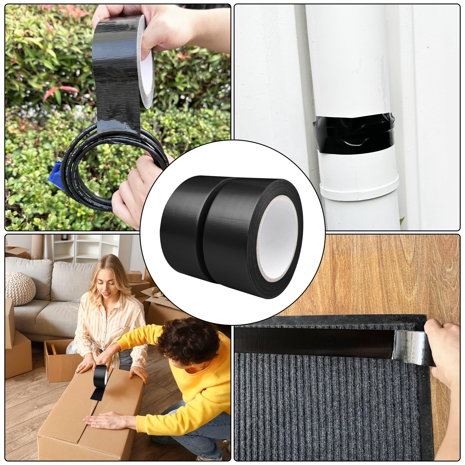WinGluge 2 Pezzi Nastro Telato, Nastro Adesivo Nero 27.4m x 50mm, Duct Tape Super, Nastro Adesivo Impermeabile Universale, per Riparazioni, Imballaggio,Fissaggio, Marcatura e Sigillatura