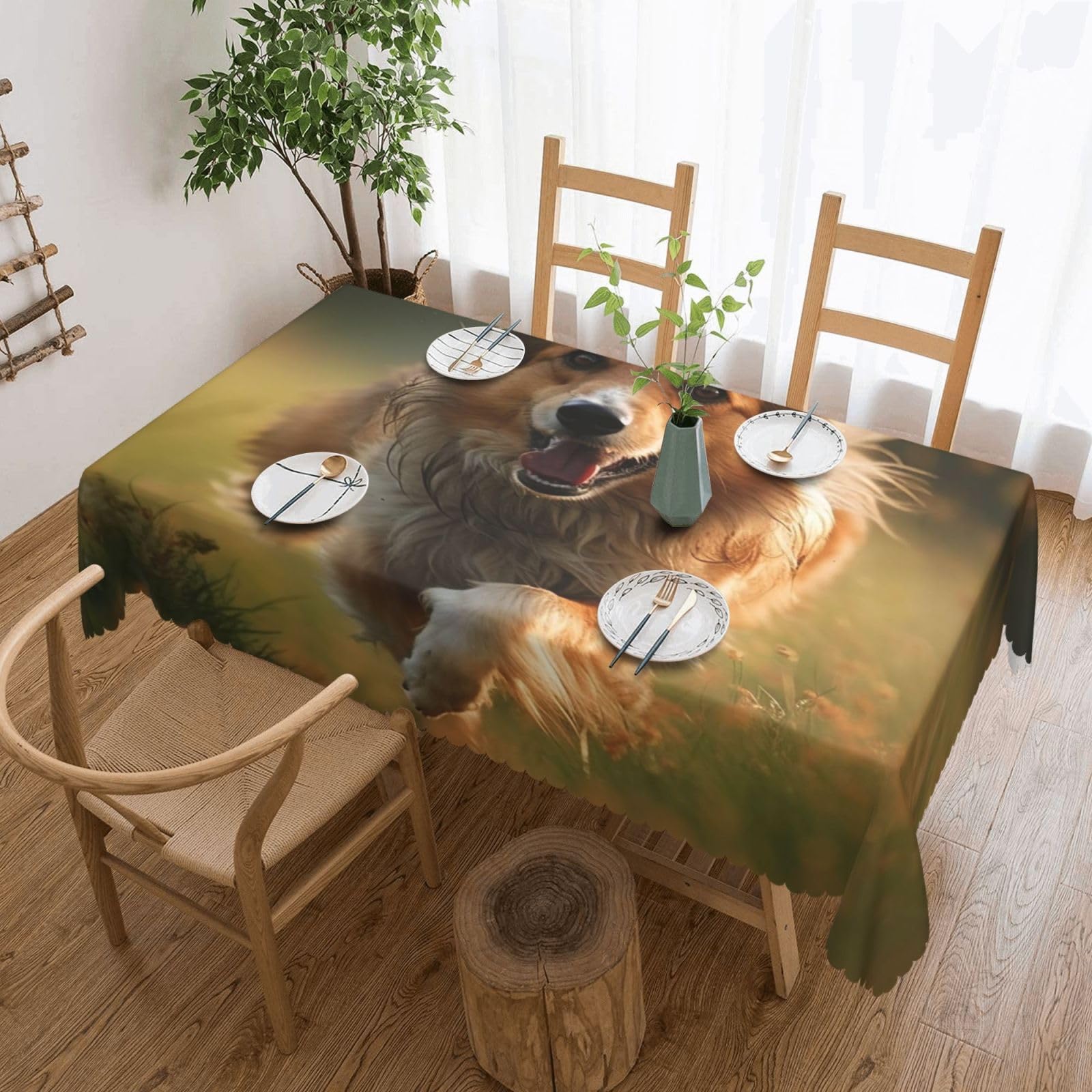 MXZERFKGLA Rectangle Tablecloth 137x183 cm Waterproof Tablecloth for Dining Tables Kitchen Farmhouse Tablecloths Cheerful Puppy Table Cloth Wrinkle Free Table Cover for Dining Buffet Wedding Party