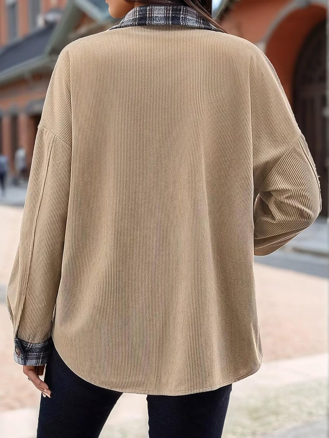 Flamingals Womens Flannel Corduroy Button Down Shirts Plaid Decor Long Sleeve Casual Blouse Tops - Image 4